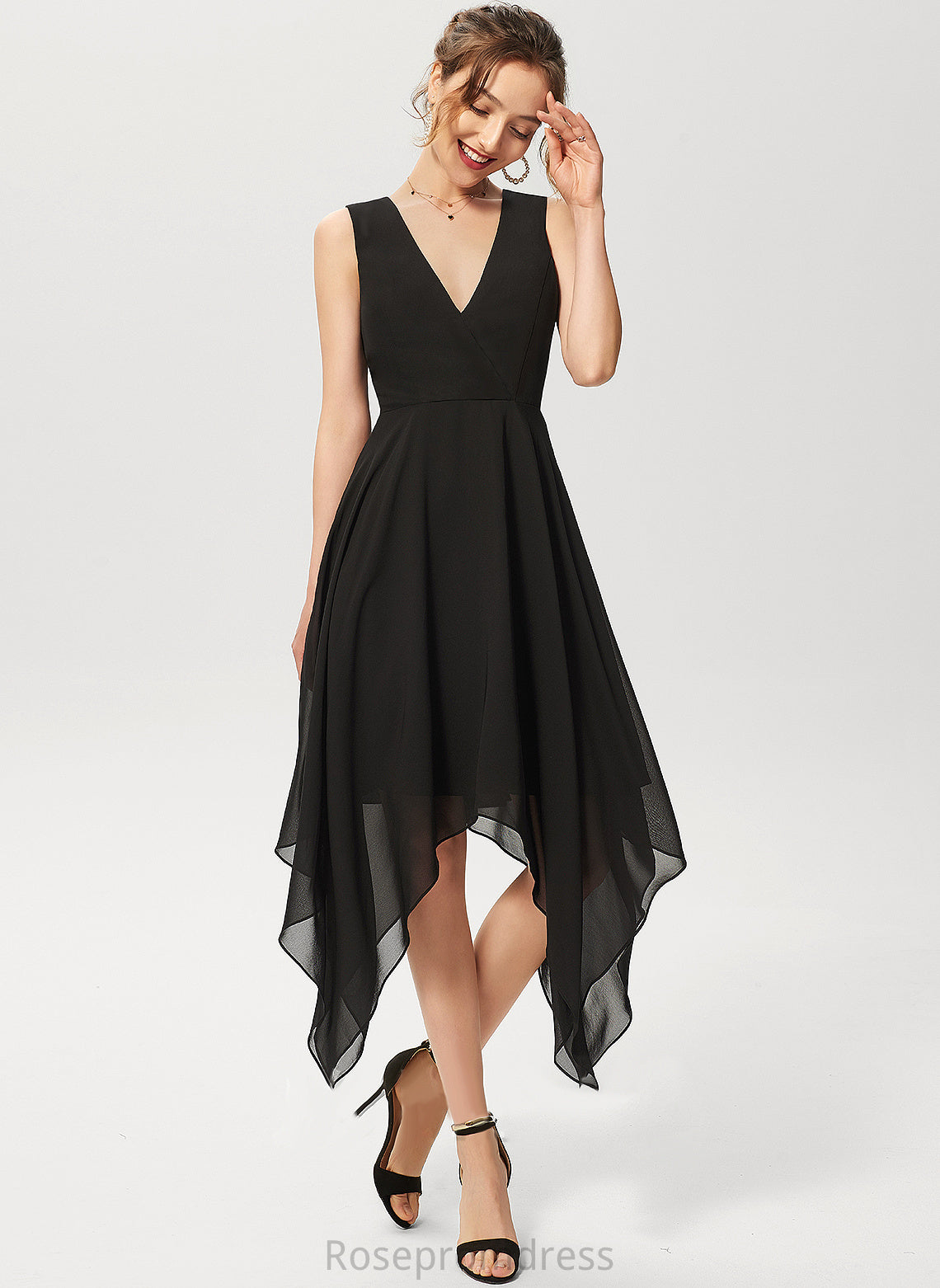 Dress V-neck Asymmetrical Chiffon A-Line Cocktail Dresses Bianca Cocktail