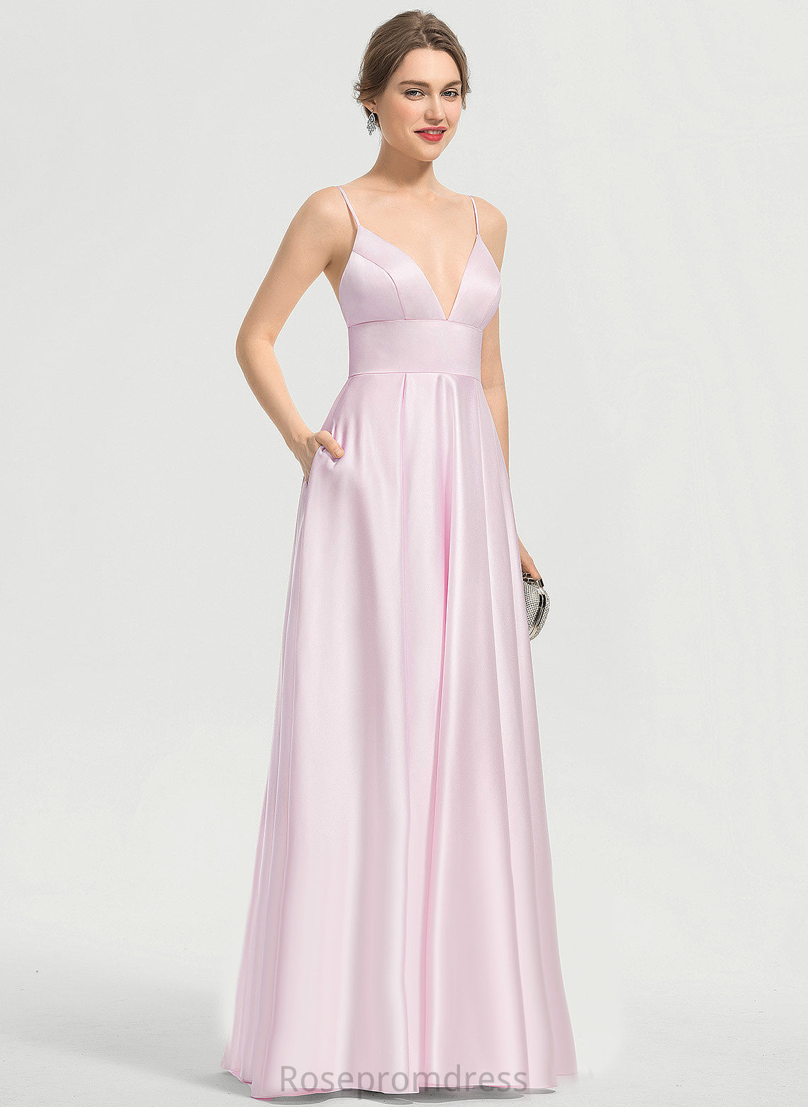 Alayna Satin A-Line Floor-Length Prom Dresses V-neck