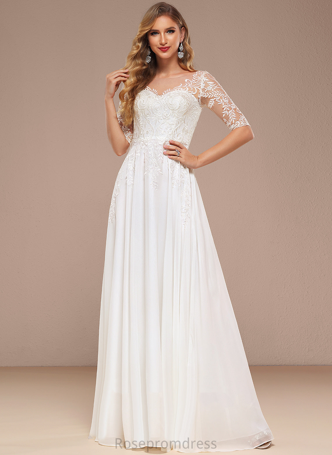 V-neck A-Line Dress Irene Lace Wedding Dresses Floor-Length Wedding Chiffon