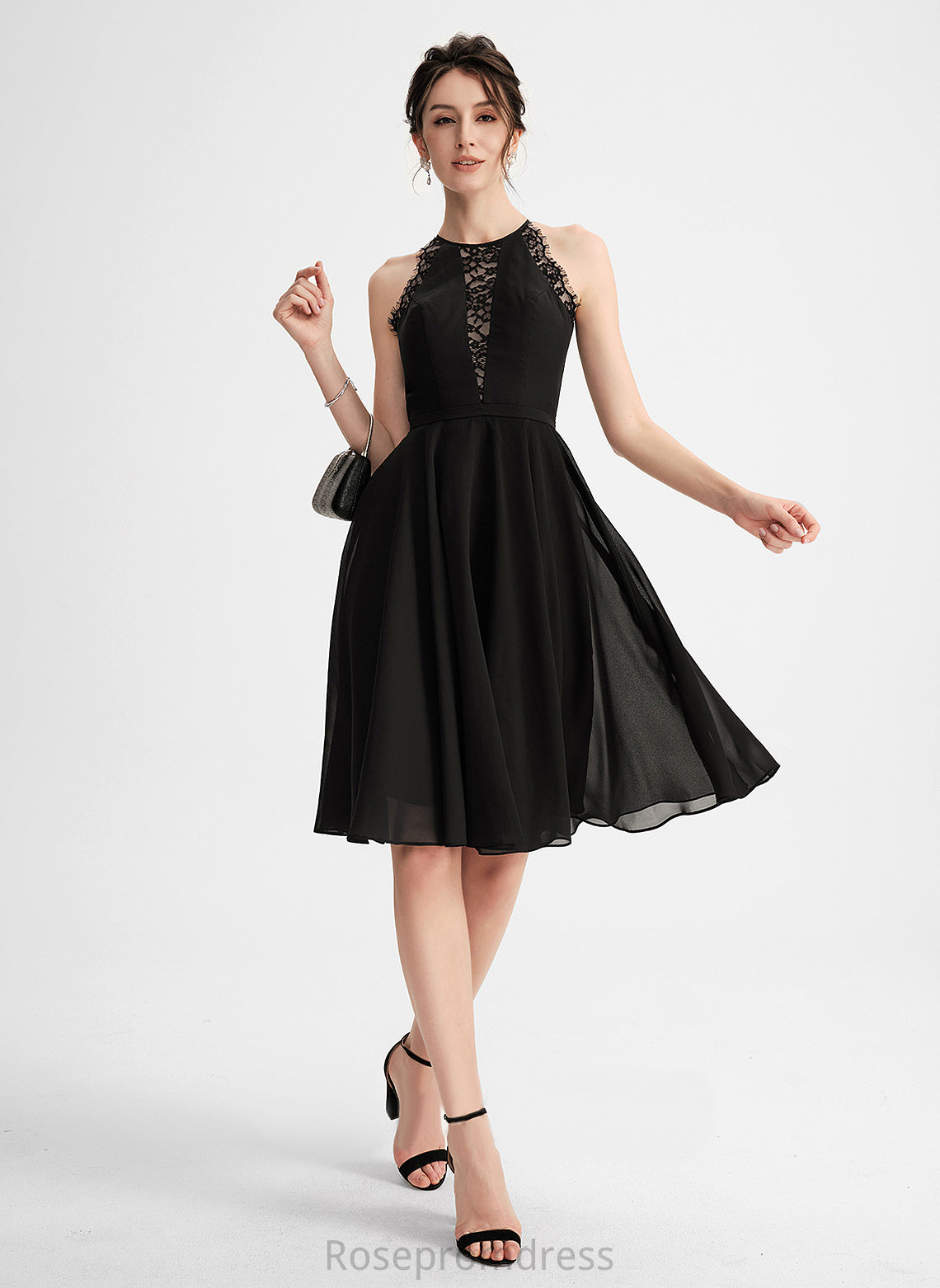 Knee-Length With Lace Dress Neck Chiffon Scoop A-Line Caitlin Cocktail Cocktail Dresses