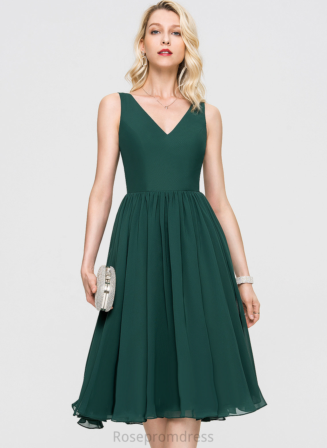 Dress Emely Knee-Length Cocktail Chiffon A-Line V-neck Cocktail Dresses