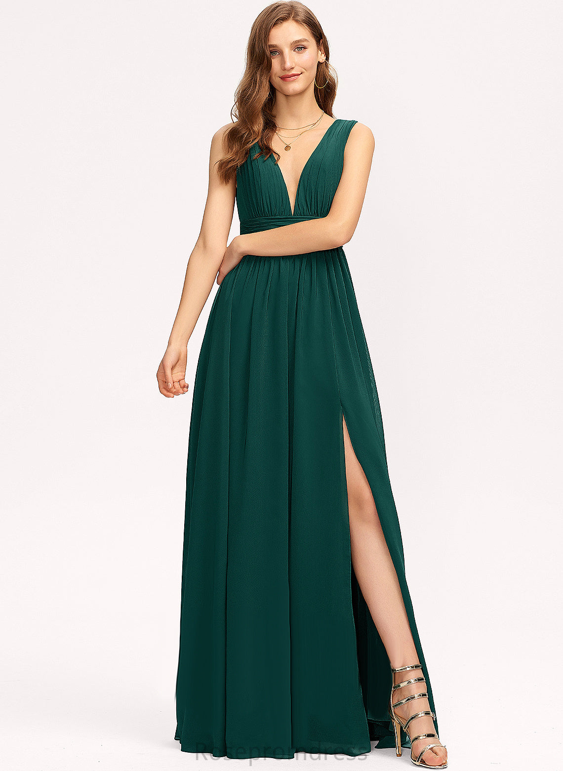 Chiffon Floor-Length Fatima Prom Dresses A-Line V-neck