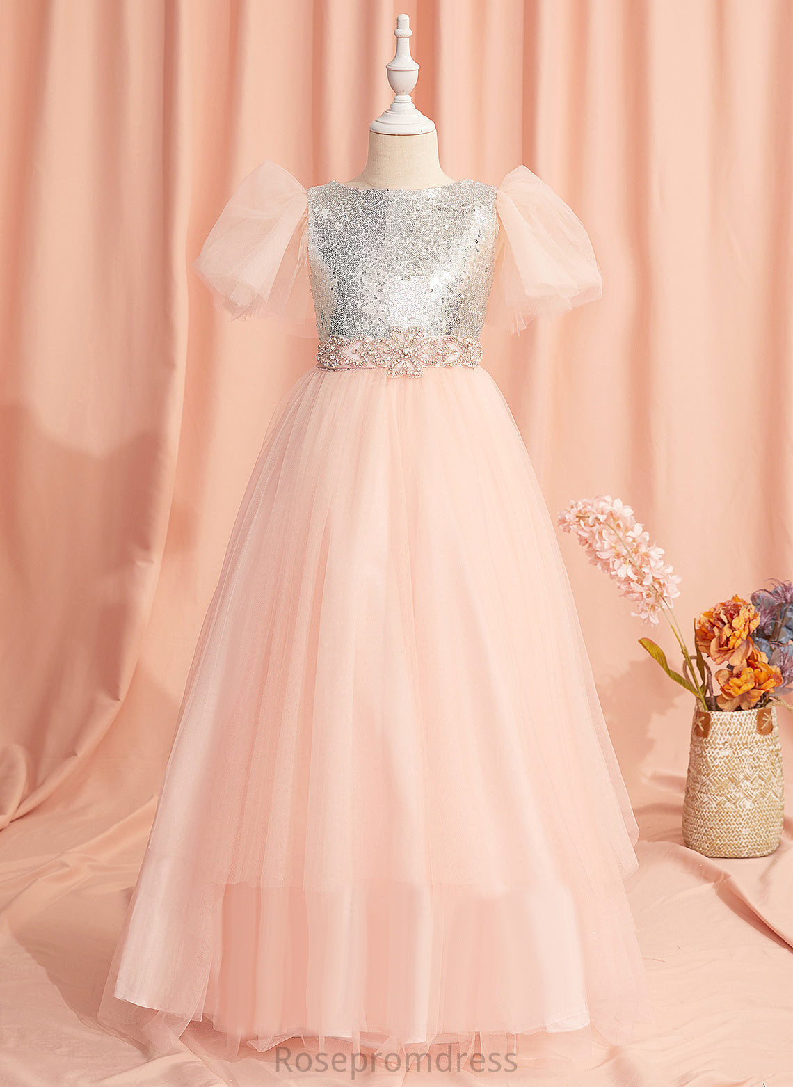 Dress Sleeves Flower Flower Girl Dresses Ball-Gown/Princess Girl Lucille Floor-length - Scoop Neck Beading/Sequins/Bow(s) With Tulle/Sequined Short