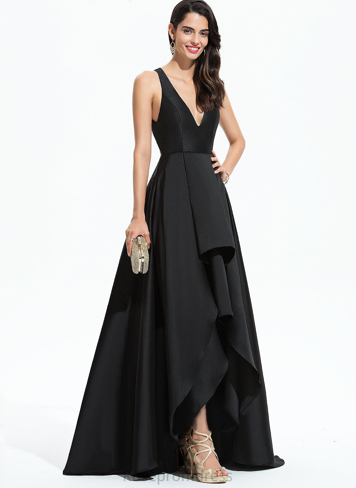 Prom Dresses Asymmetrical Shayna A-Line V-neck Satin