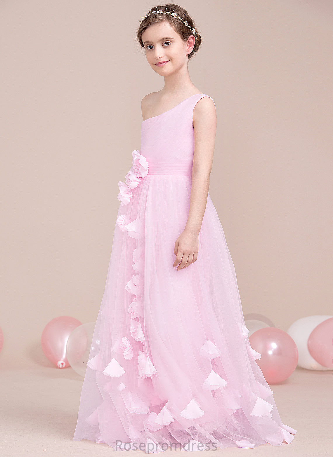 One-Shoulder A-Line Ruffle Flower(s) With Anabel Junior Bridesmaid Dresses Floor-Length Tulle