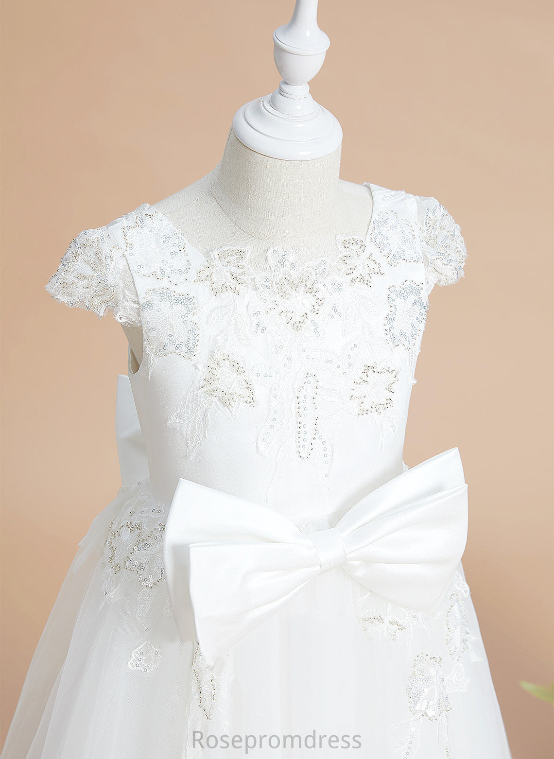 Scoop Girl A-Line Flower Girl Dresses Mylee With Sequins/Bow(s) Tulle/Lace Tea-length Sleeves Dress - Flower Short Neck