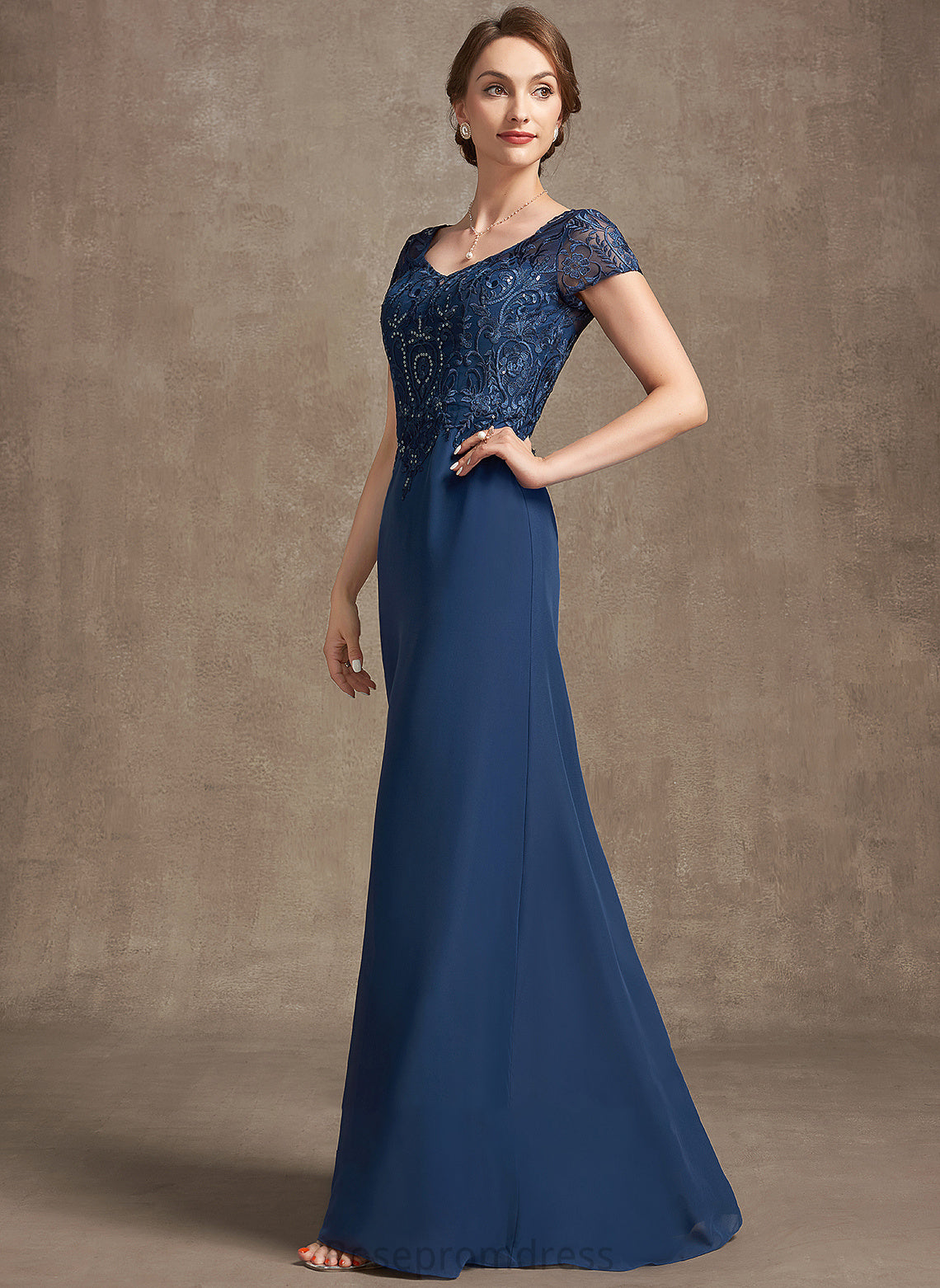 Lace the Aubree Bride Mother of the Bride Dresses Sequins A-Line Floor-Length With V-neck Mother of Chiffon Dress