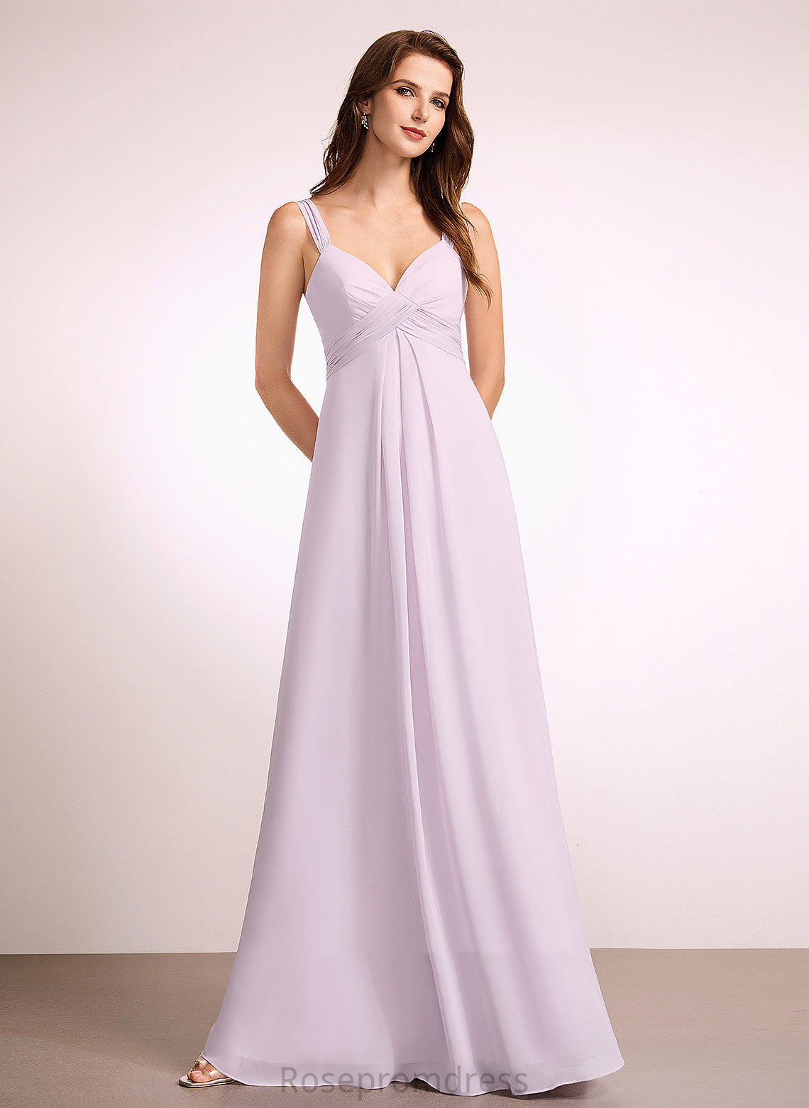 Silhouette Fabric Embellishment Length A-Line Ruffle Neckline Floor-Length V-neck Annalise Bridesmaid Dresses