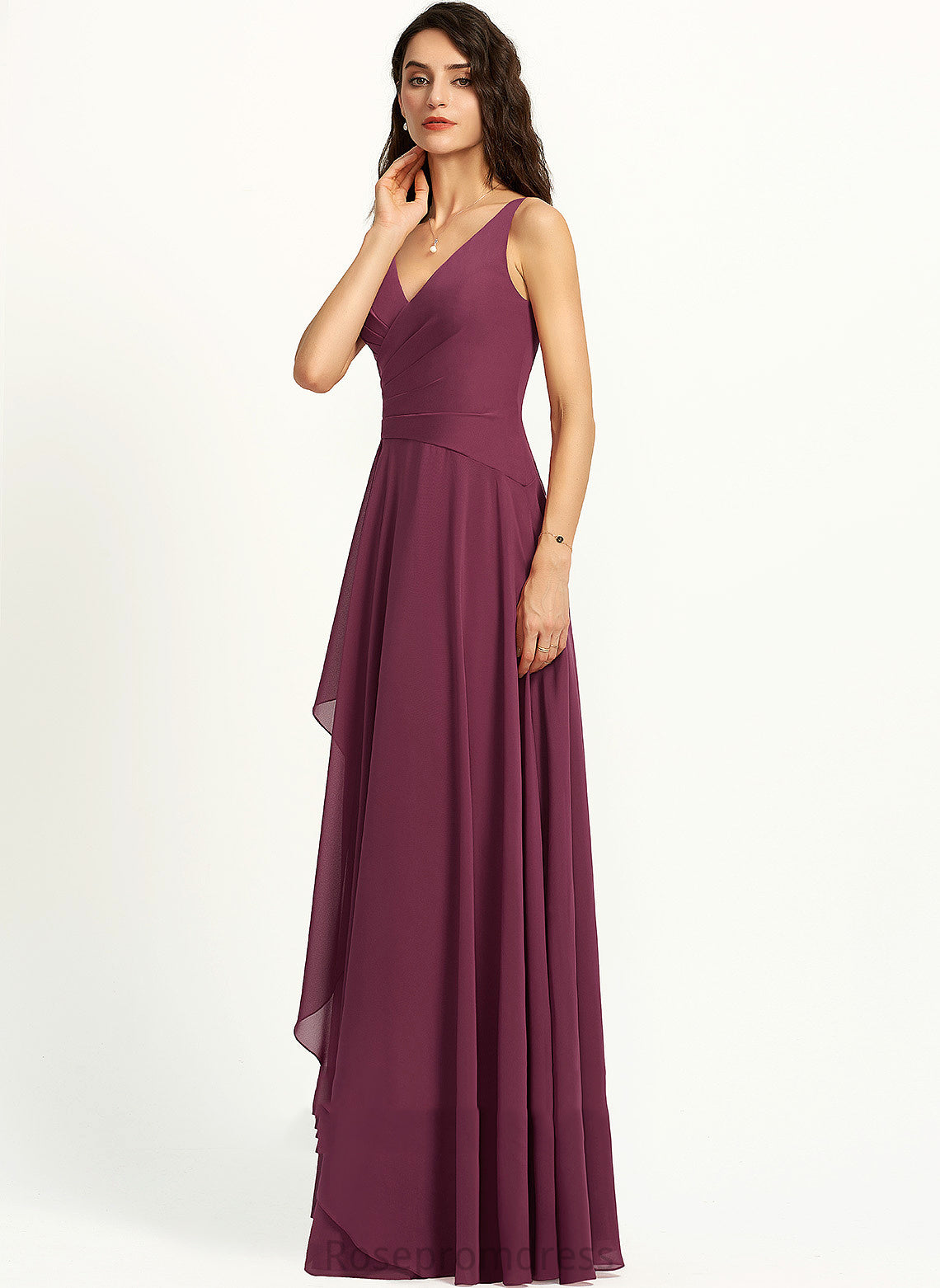 Floor-Length A-Line Embellishment Neckline SplitFront Silhouette Fabric Length V-neck Irene Bridesmaid Dresses