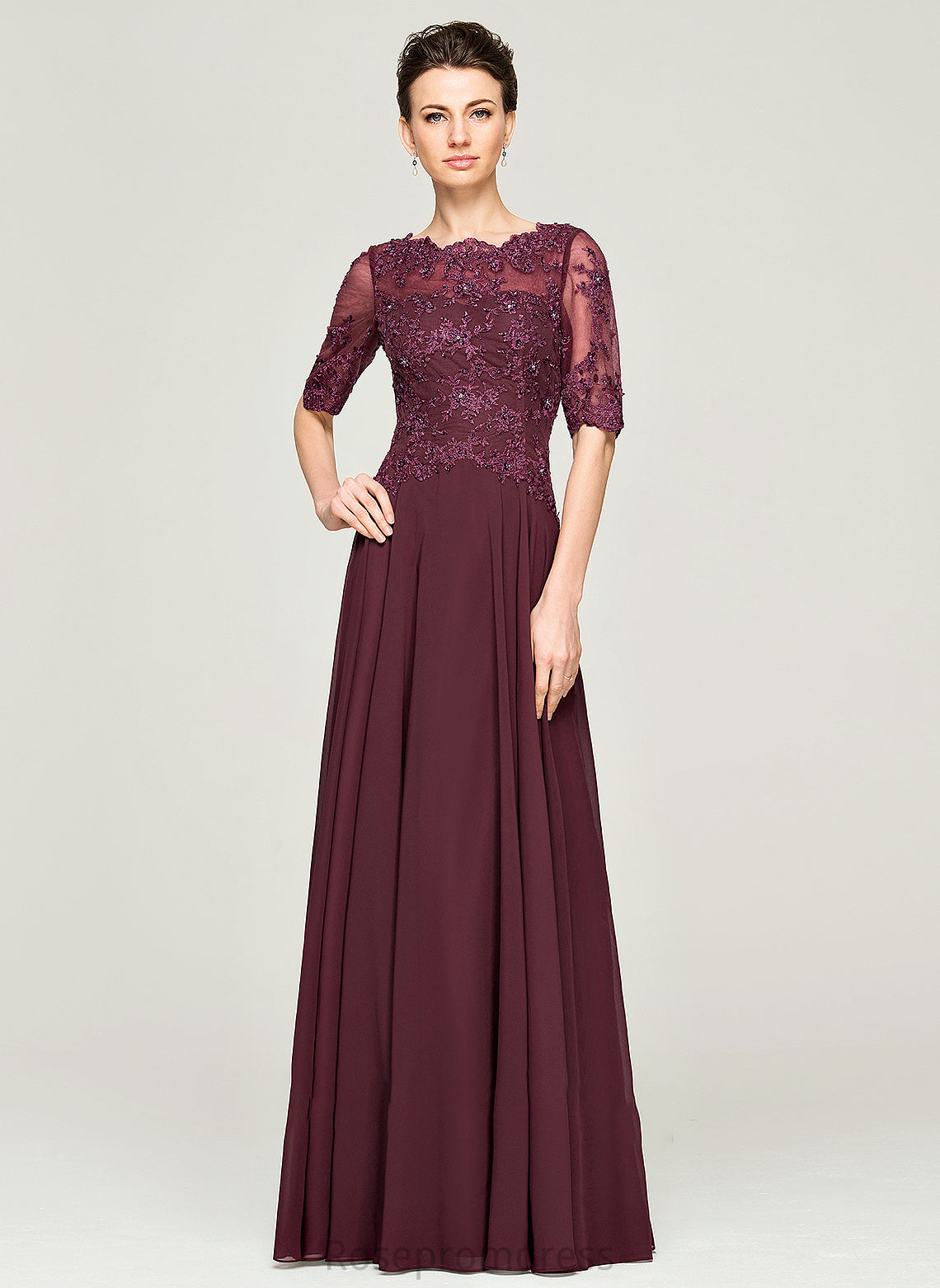 Mother Bride Beading With Sal of Mother of the Bride Dresses the Floor-Length Sequins Lace Chiffon Neck Dress Scoop A-Line