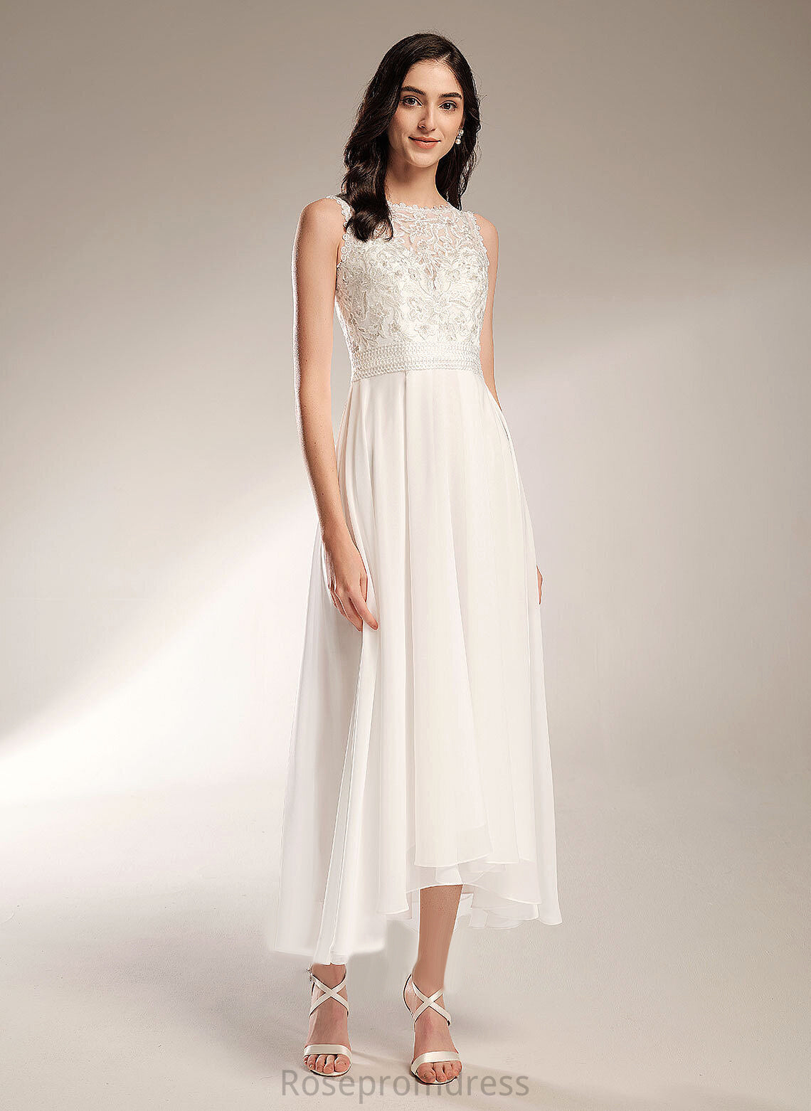 Asymmetrical A-Line Scoop Wedding Dress Lace Wedding Dresses Aracely Chiffon