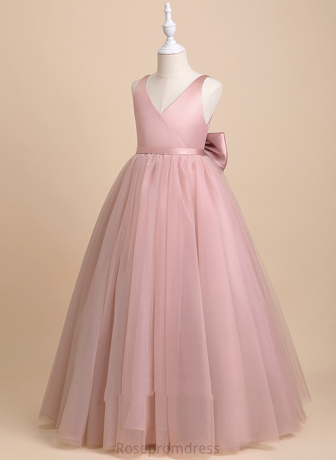 Destiney Sleeveless Ball-Gown/Princess Girl Flower V-neck Back - Floor-length Bow(s)/V Dress Tulle Flower Girl Dresses With