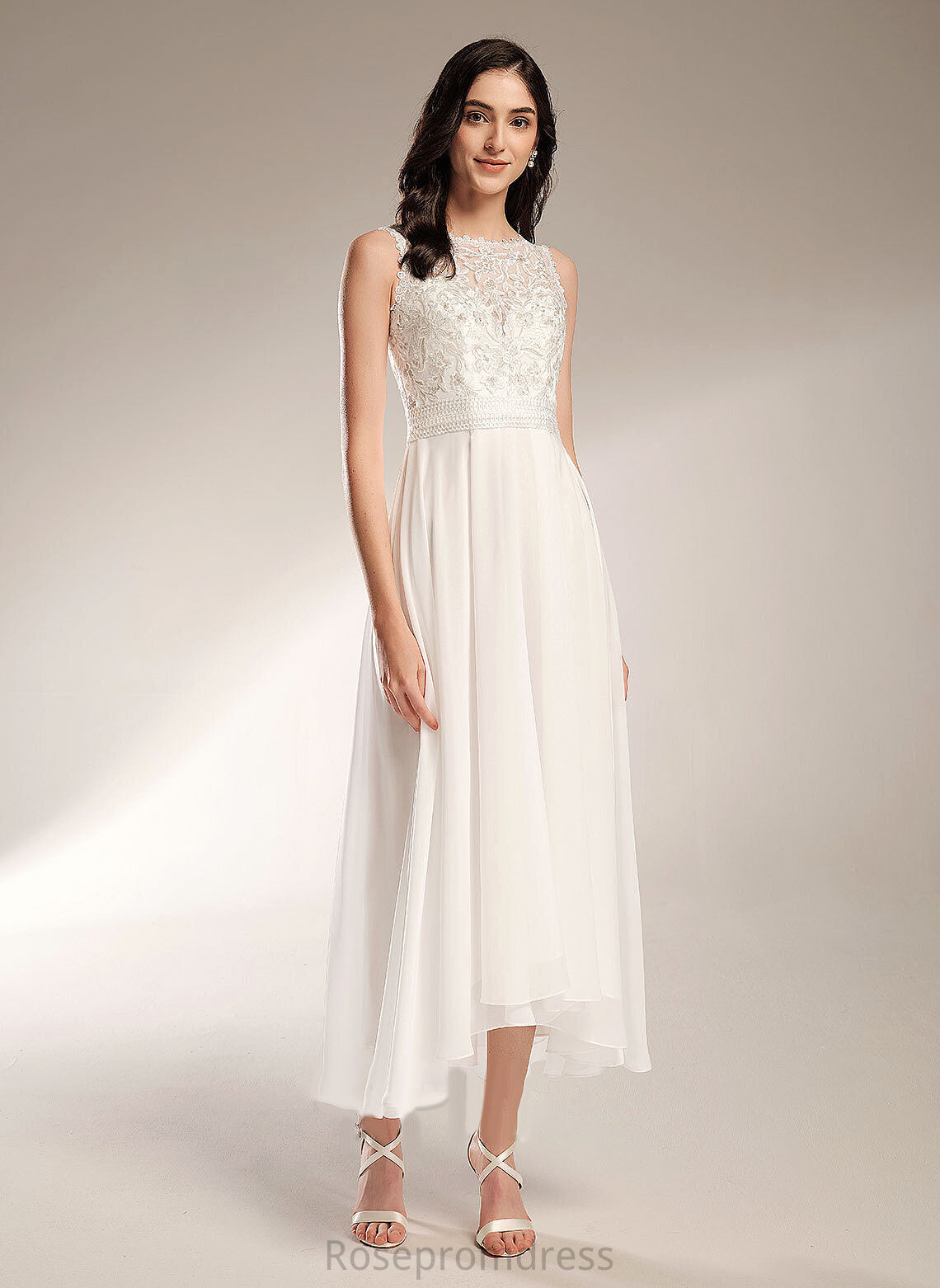 Wedding Neck Wedding Dresses Lace A-Line Tabitha Scoop Chiffon Asymmetrical Dress