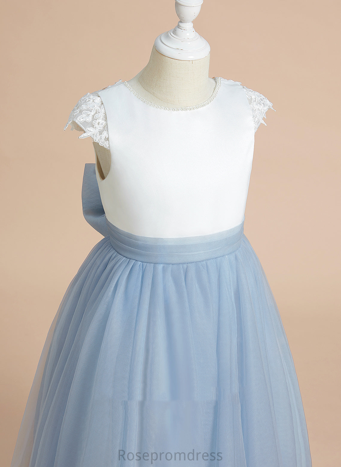 Neck Girl Satin/Tulle Scoop - A-Line Sleeveless Flower With Tea-length Lace/Bow(s) Flower Girl Dresses Dress America