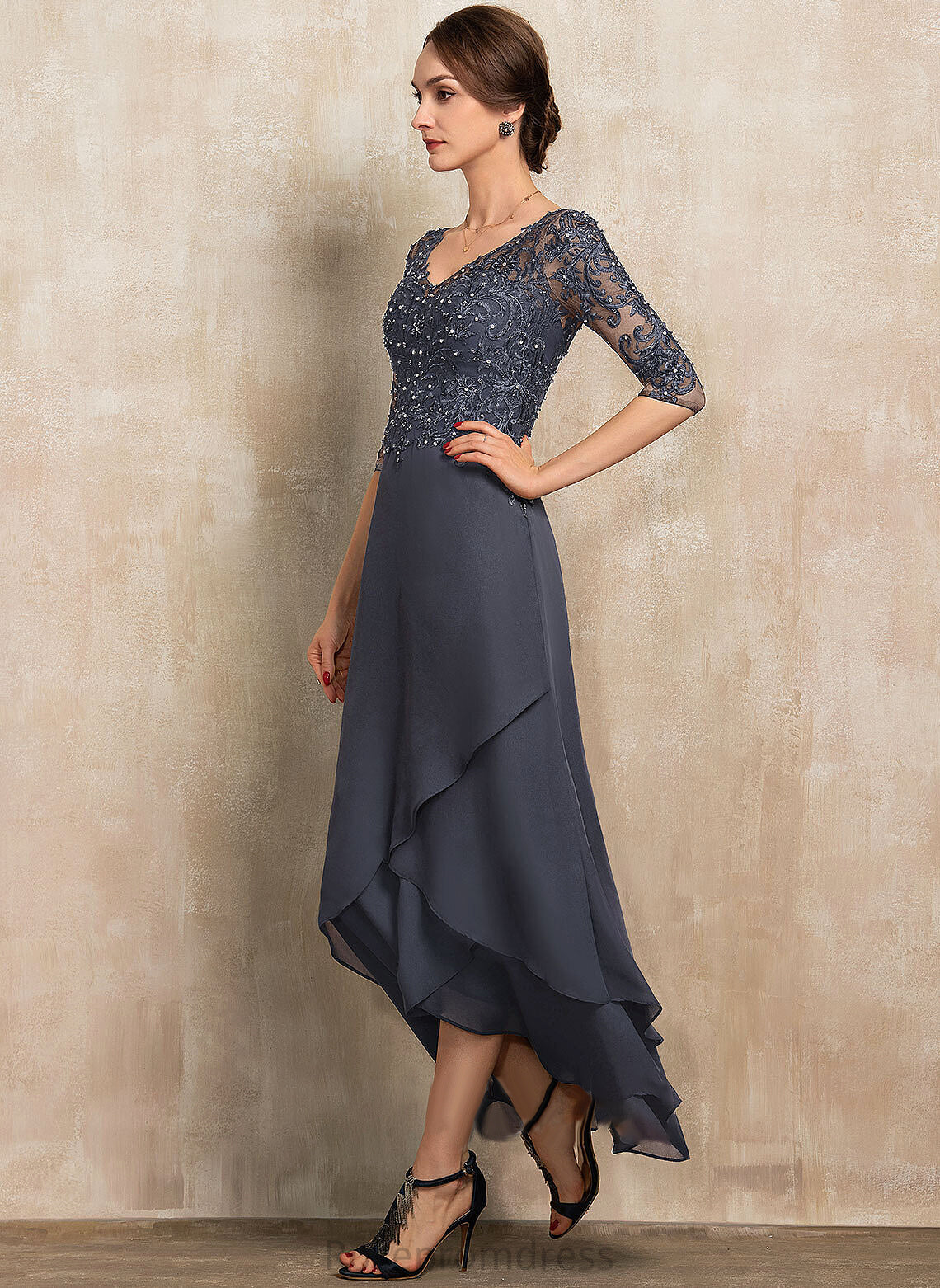 Sequins Chiffon Asymmetrical V-neck of Beading Iyana Lace Bride Mother of the Bride Dresses Mother With the A-Line Dress