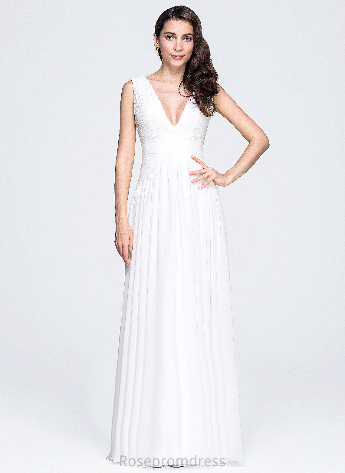 Wedding Dresses V-neck Dress Wedding Chiffon Pleated A-Line Floor-Length With Justine