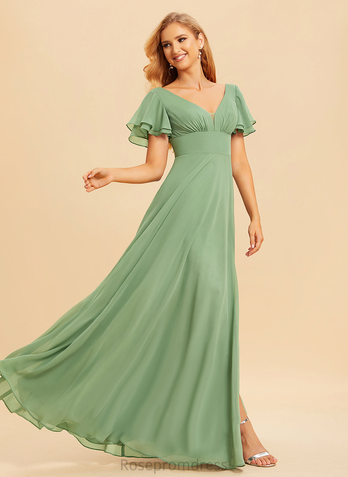 Fabric A-line Length Silhouette Neckline V-Neck Floor-Length Straps&Sleeves Rachael Bridesmaid Dresses