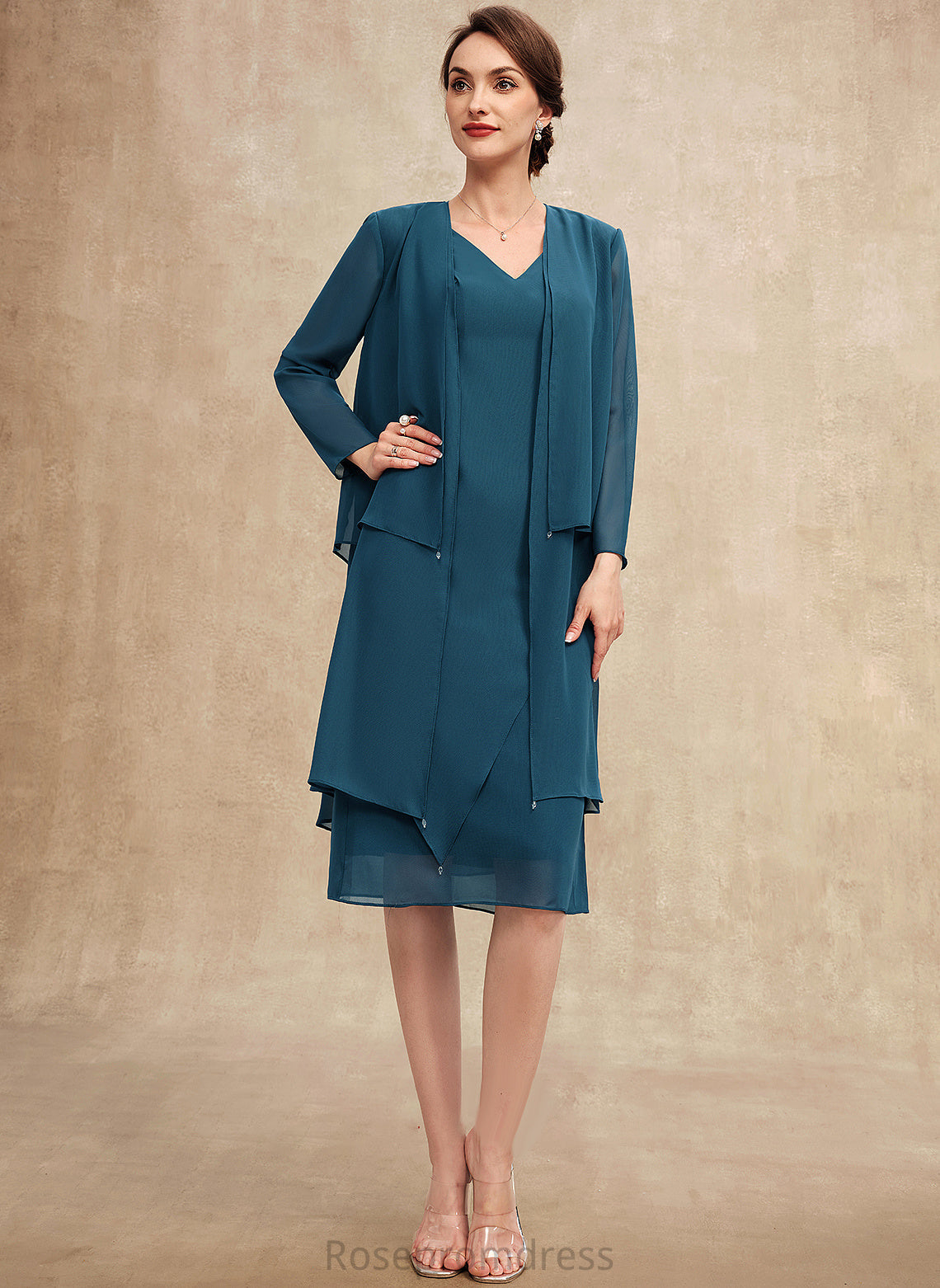 V-neck Mother of the Bride Dresses of the Mother Bride Sheath/Column Parker Dress Knee-Length Chiffon