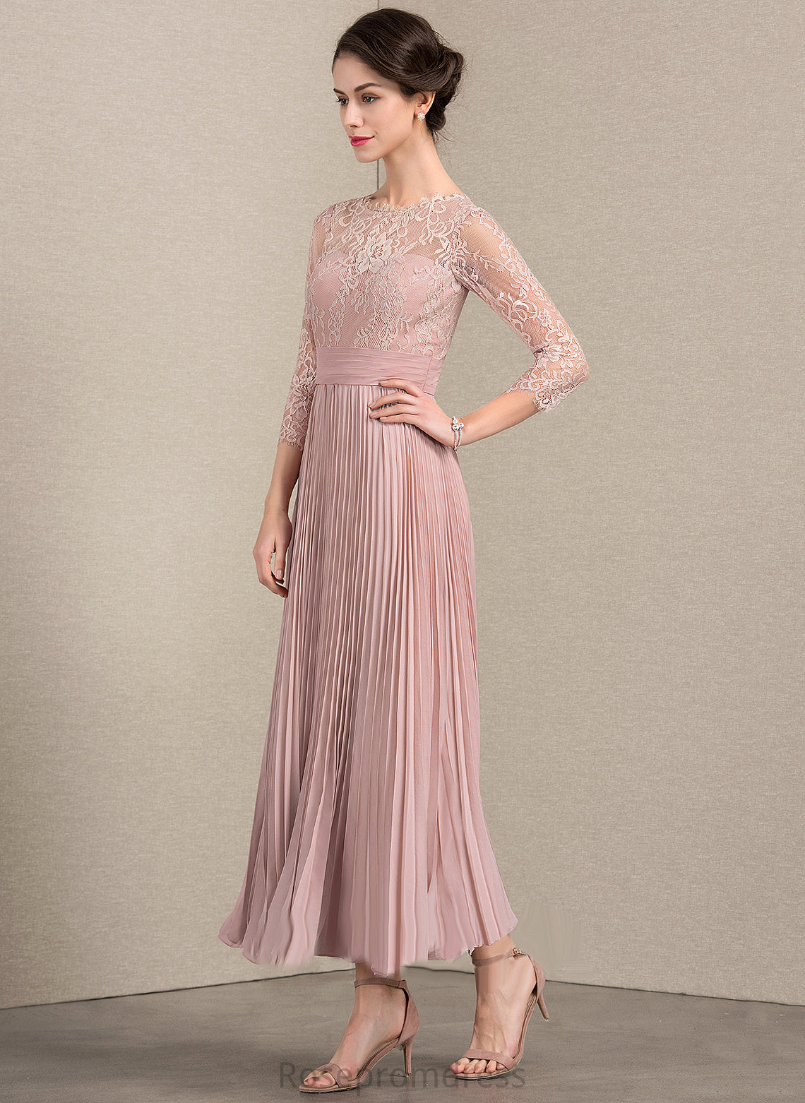 Dress With Lace of A-Line Bride Mother the Chiffon Amelia Scoop Mother of the Bride Dresses Ankle-Length Pleated Neck