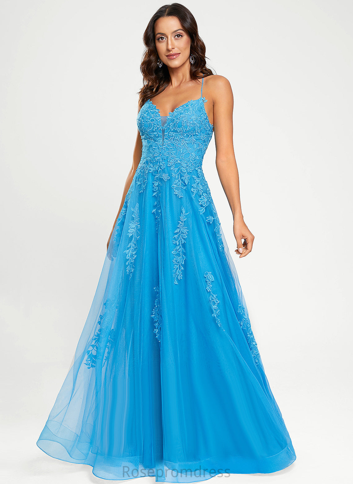 Tulle Floor-Length A-Line Lorena Prom Dresses V-neck