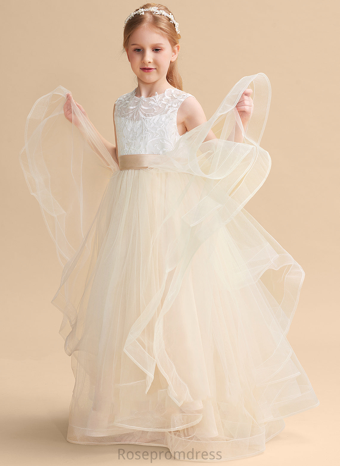 Flower Girl Dresses - Scoop Sleeveless Mavis Neck Flower Ball-Gown/Princess Girl Floor-length Tulle/Lace Dress