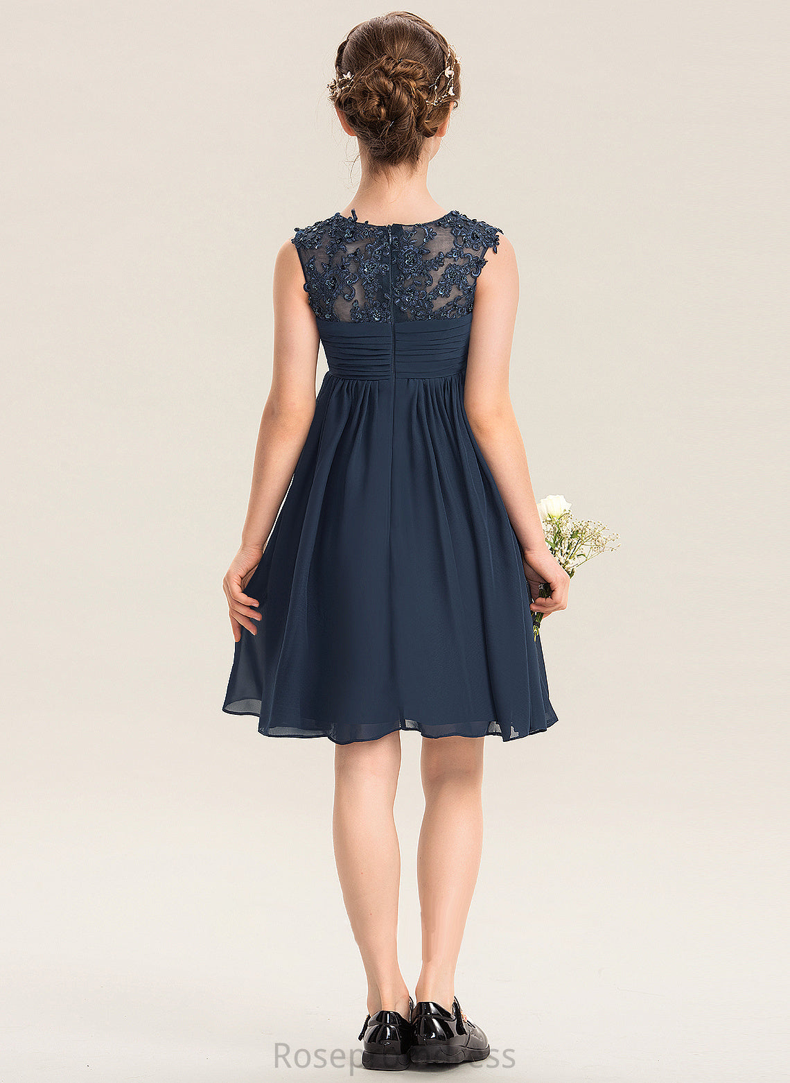 Lace Chiffon Beading With Scoop Neck Junior Bridesmaid Dresses Ruffle Patsy Sequins Knee-Length Empire