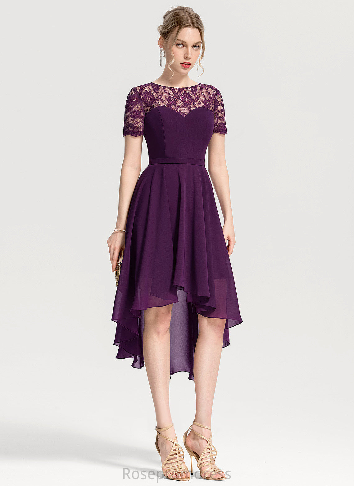 Asymmetrical Neckline ScoopNeck Lace A-Line Embellishment Fabric Length Silhouette Minnie Bridesmaid Dresses