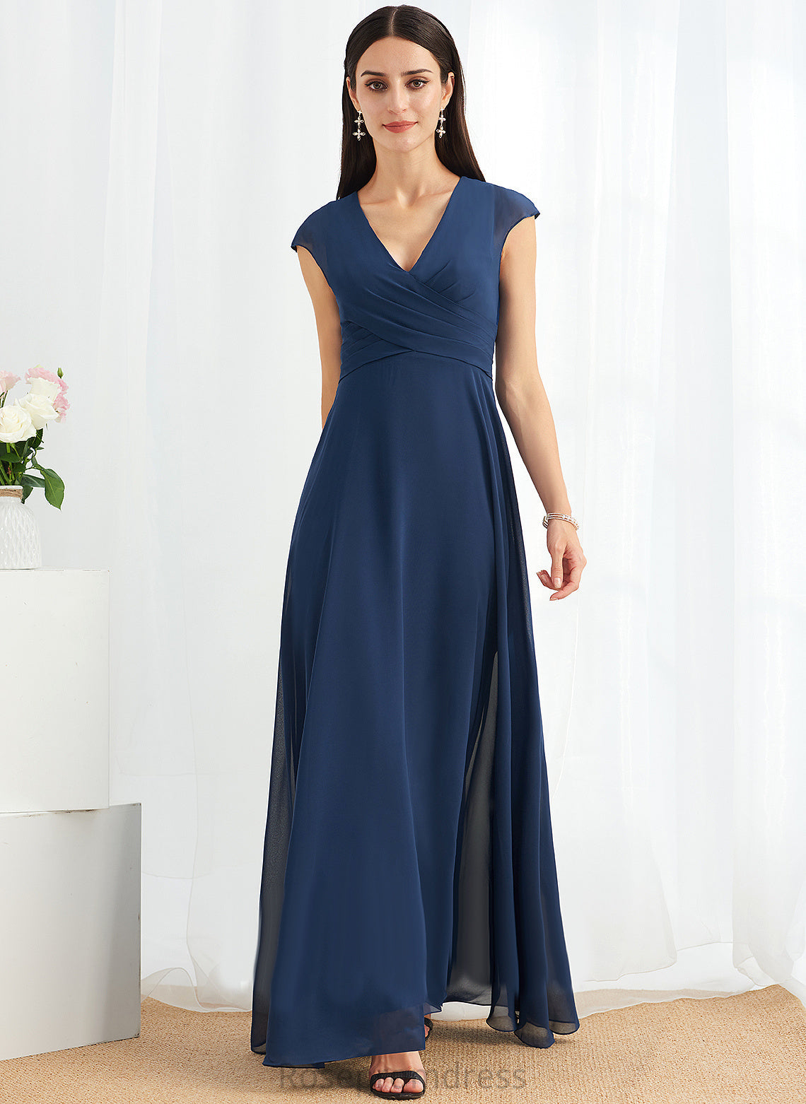 Silhouette Embellishment Fabric V-neck Neckline Length A-Line Floor-Length Ruffle Marlee Sleeveless Natural Waist Bridesmaid Dresses