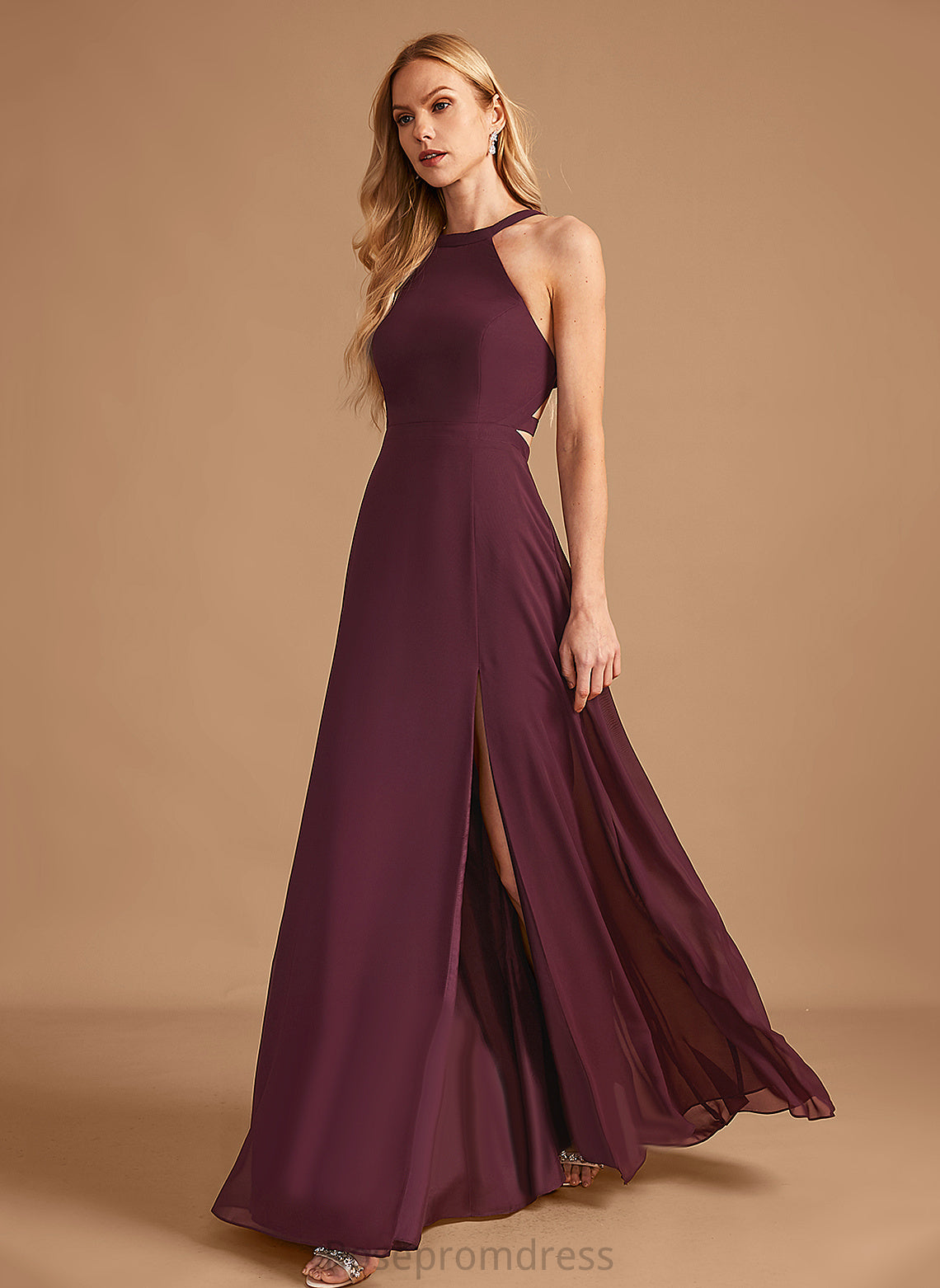 Silhouette HighNeck Neckline A-line Straps&Sleeves Length Floor-Length Fabric Alisha Floor Length Natural Waist Sleeveless Bridesmaid Dresses