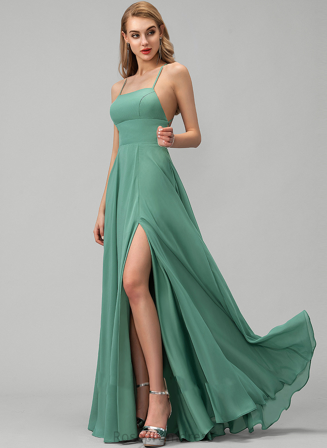 Floor-Length Pockets A-Line Fabric Neckline Embellishment SplitFront Silhouette SquareNeckline Length Kaylen Bridesmaid Dresses