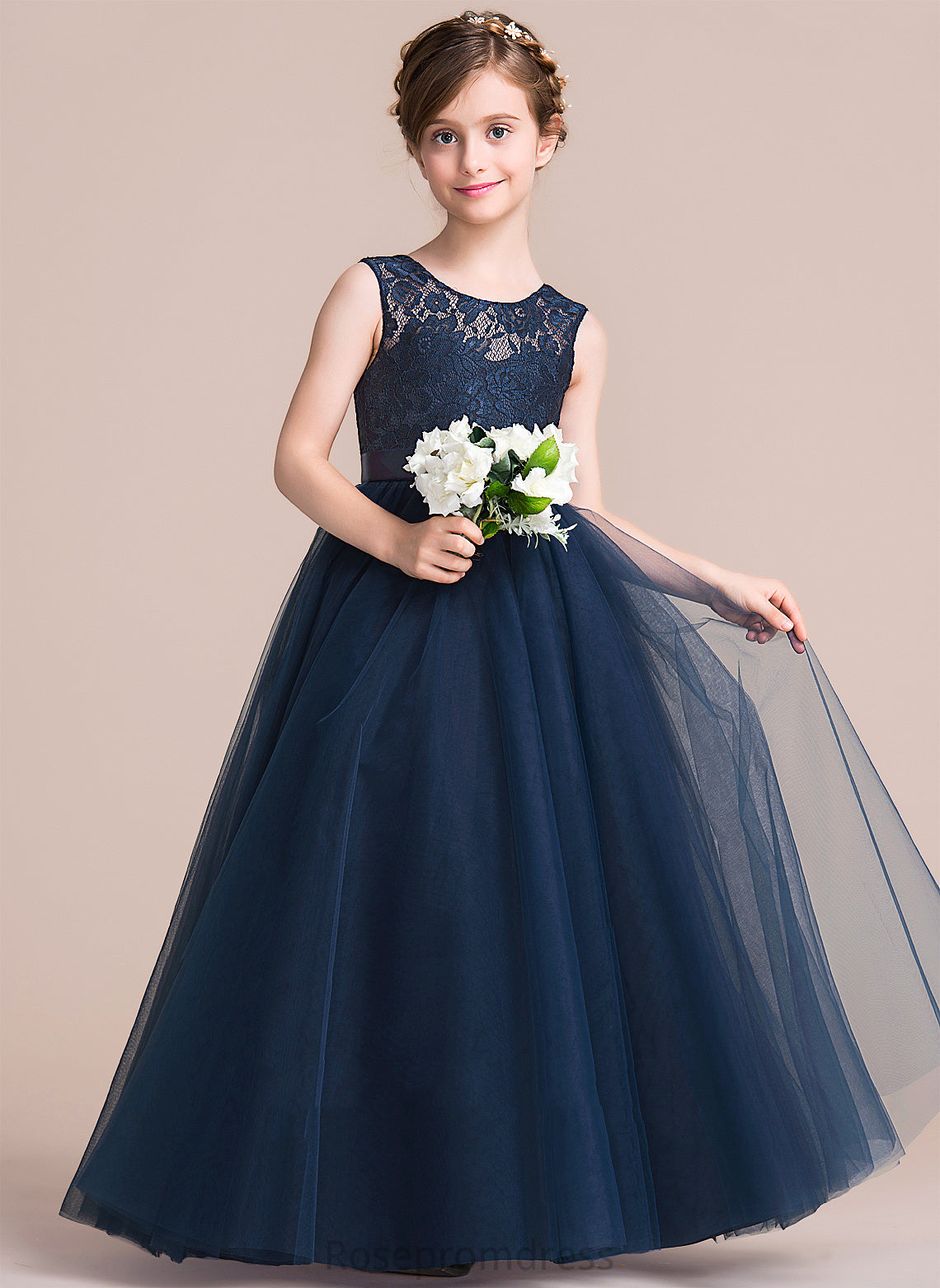 A-Line Satin/Tulle/Lace Neck Uerica Dress Sleeveless - Girl Floor-length Scoop Flower Flower Girl Dresses