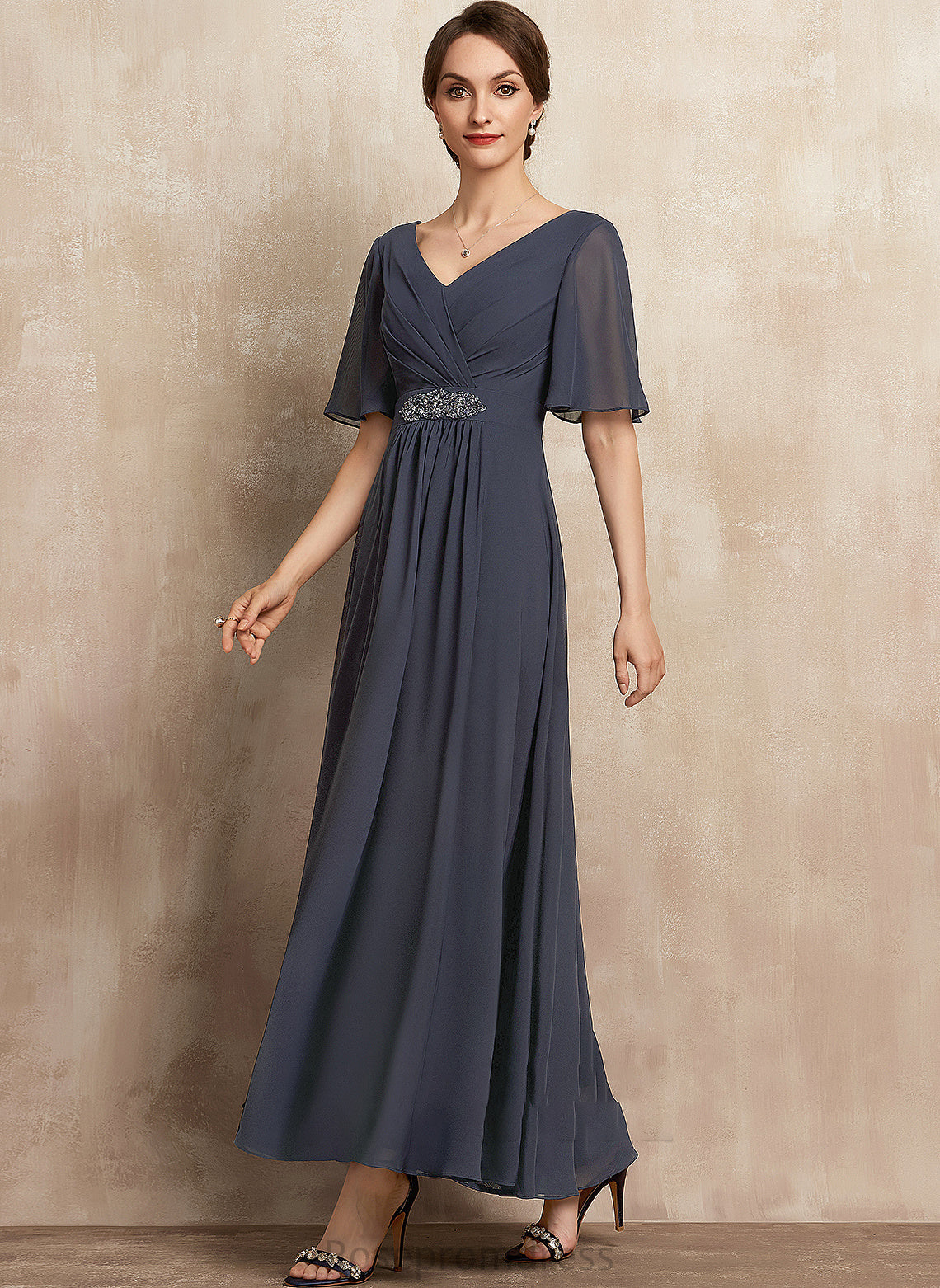 Mother of the Bride Dresses A-Line Parker Ankle-Length of Chiffon Sequins With V-neck Dress Ruffle the Bride Beading Mother