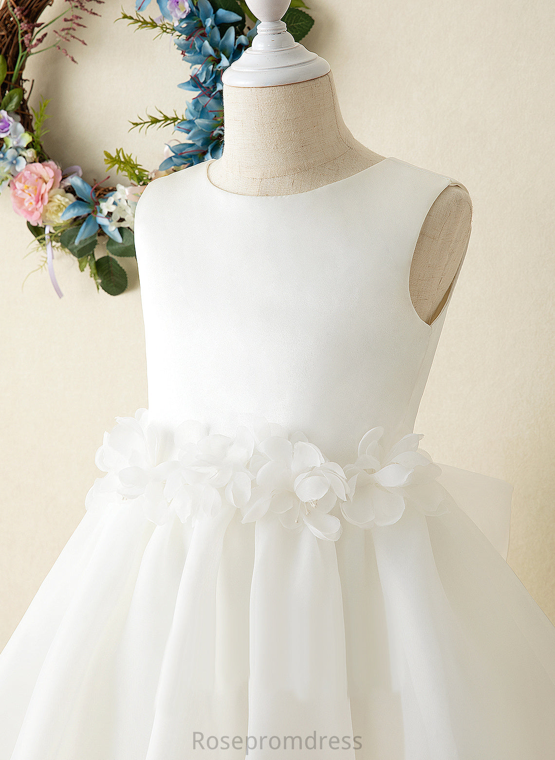 A-Line Flower Girl Dresses Girl Dress - Organza Diya Sleeveless Knee-length Flower Neck Scoop