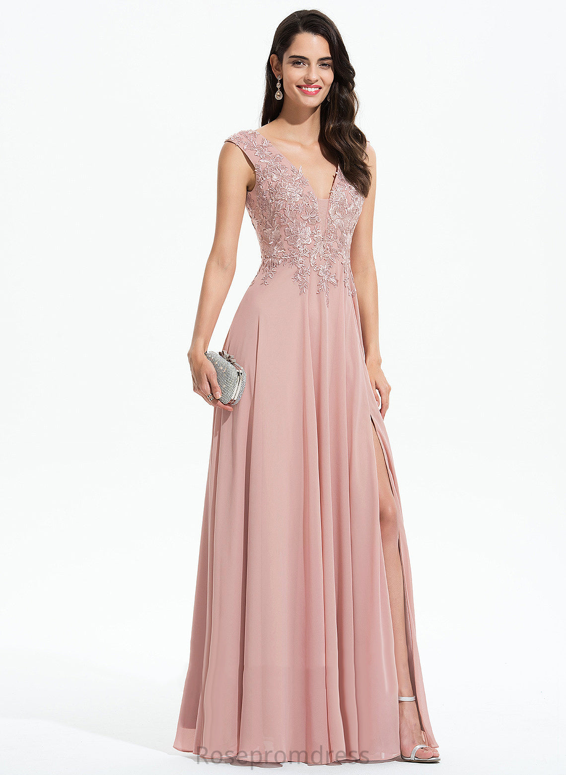 Floor-Length Chiffon A-Line Reese V-neck Prom Dresses