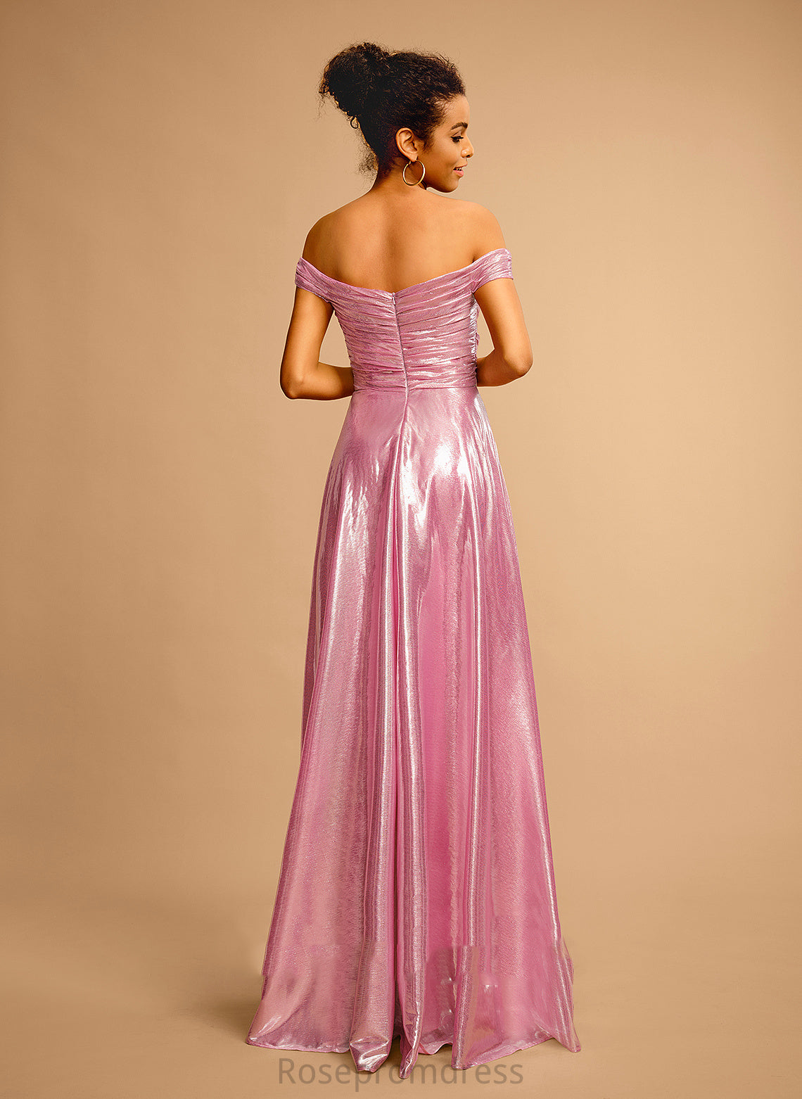 Pleated Floor-Length Off-the-Shoulder Sequins With Tori Polyester Prom Dresses A-Line