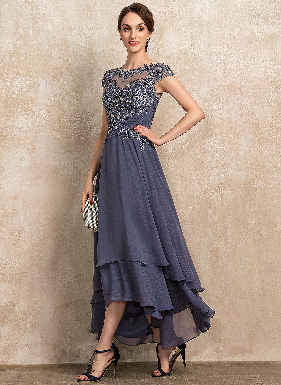 of A-Line With Neck Bride Lace Chiffon Beading the Asymmetrical Mother of the Bride Dresses Mother Dress Kaitlynn Scoop