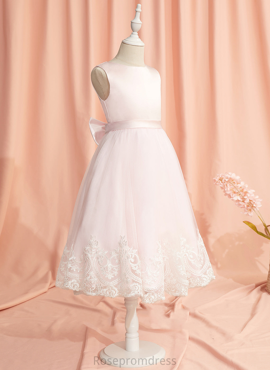 Flower - Moriah Flower Girl Dresses Dress Sleeveless Satin/Tulle Girl Tea-length With Scoop Lace/Bow(s) Neck Ball-Gown/Princess