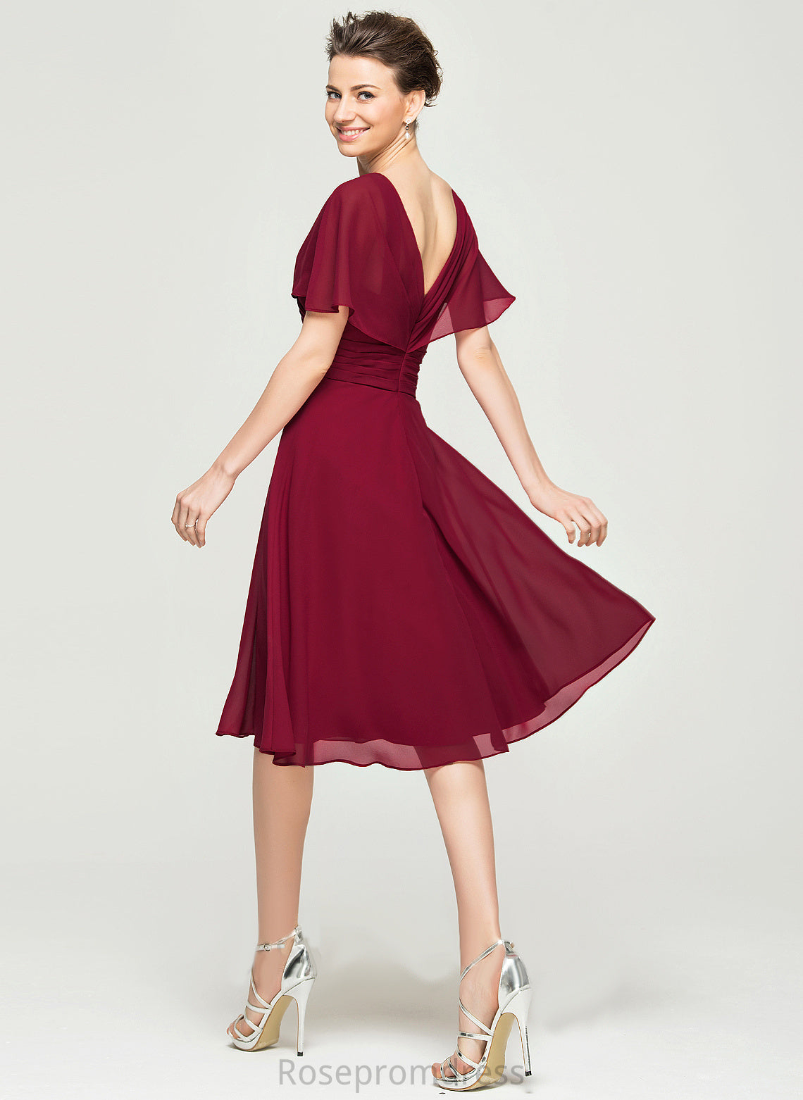 A-Line Micah Ruffle Cocktail Dresses Chiffon Dress Knee-Length Cocktail V-neck With