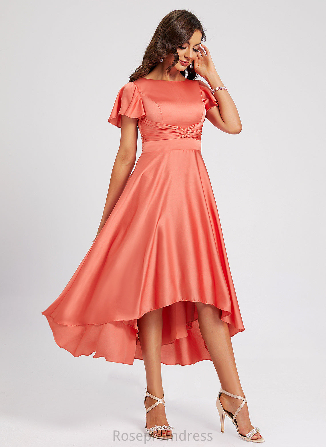 Polyester Averie Scoop Dress Cocktail Dresses A-Line Asymmetrical With Neck Pleated Cocktail