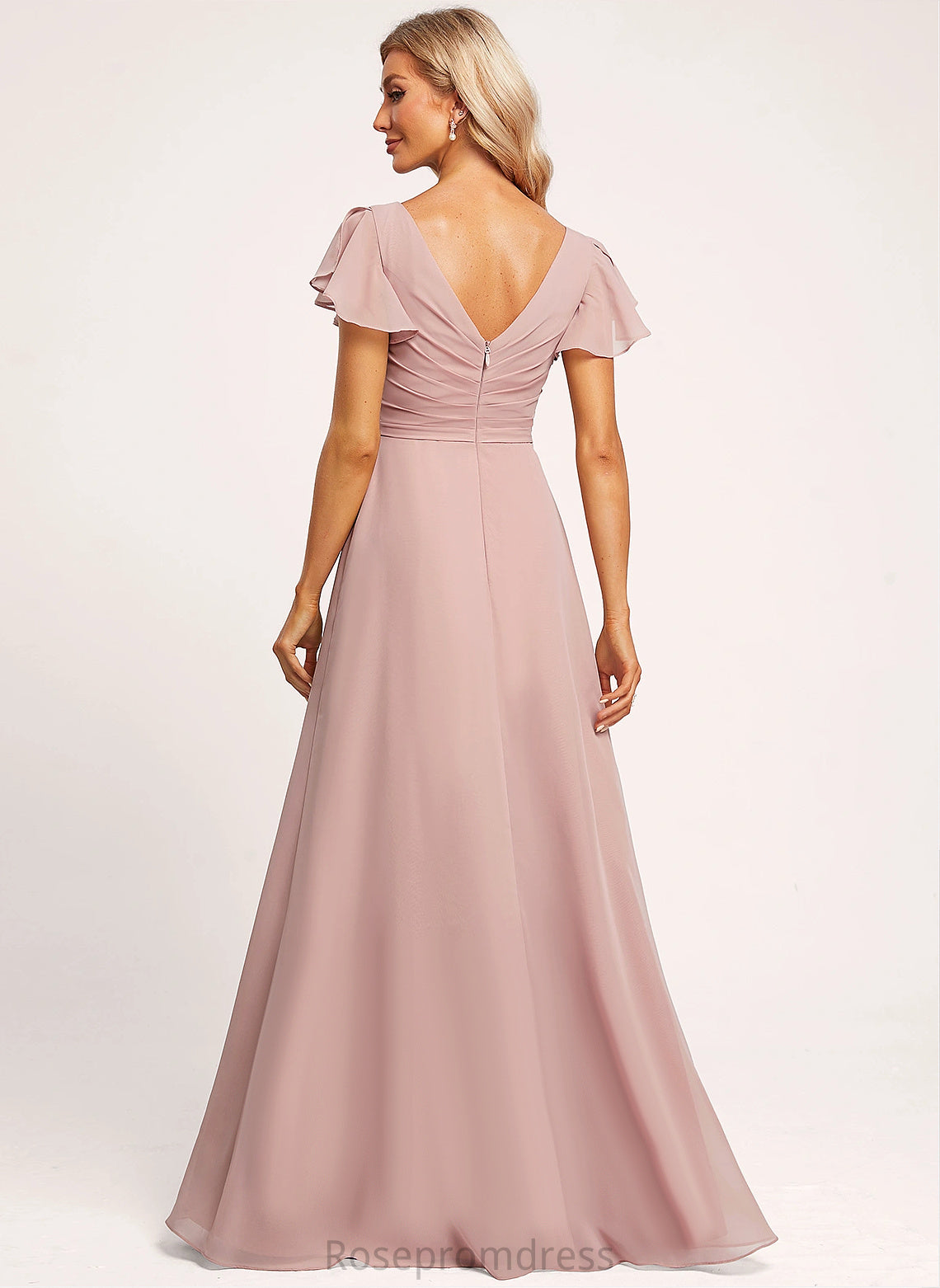 Fabric V-Neck Length Silhouette Floor-Length A-line Straps&Sleeves Neckline Genesis Floor Length Empire Waist Short Sleeves Bridesmaid Dresses