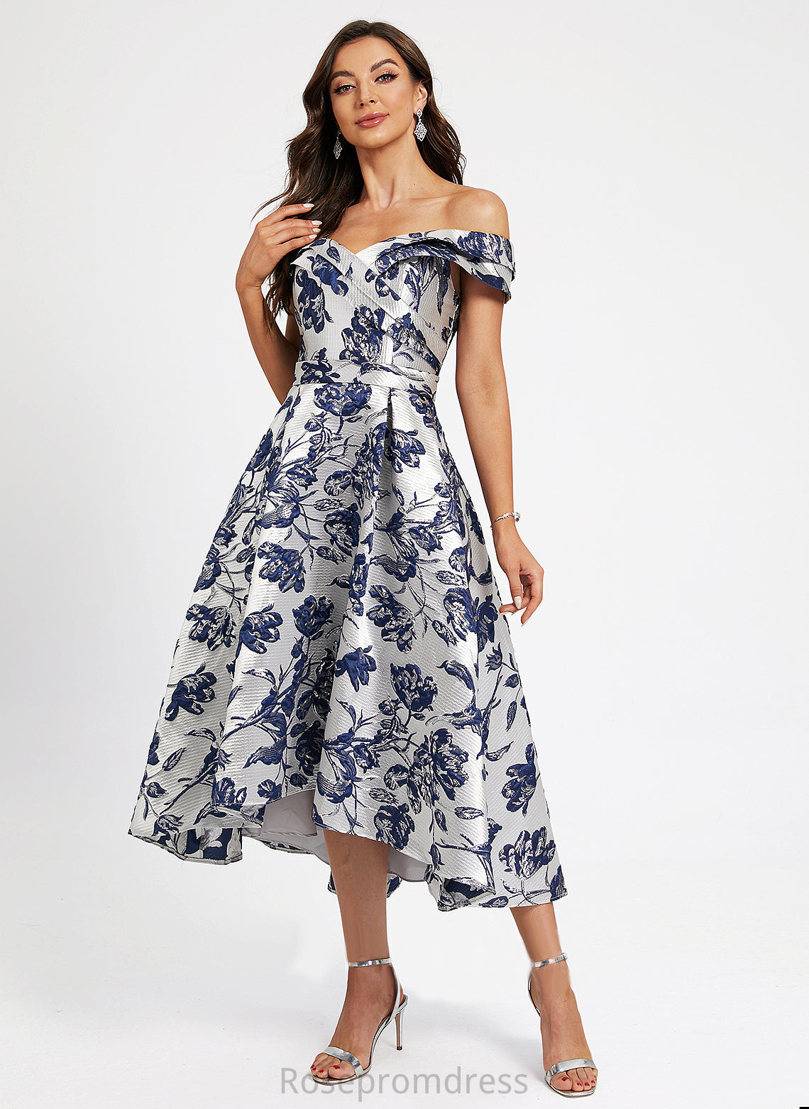 A-Line Asymmetrical With Cocktail Off-the-Shoulder Dress Satin Cocktail Dresses Flower(s) Addyson