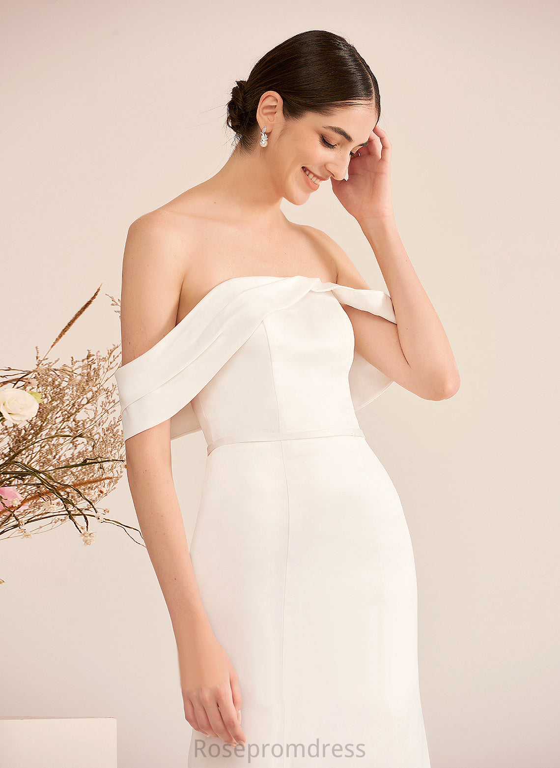 Dress Sweep Wedding Wedding Dresses Satin Ruffle With Train Natasha Trumpet/Mermaid Off-the-Shoulder