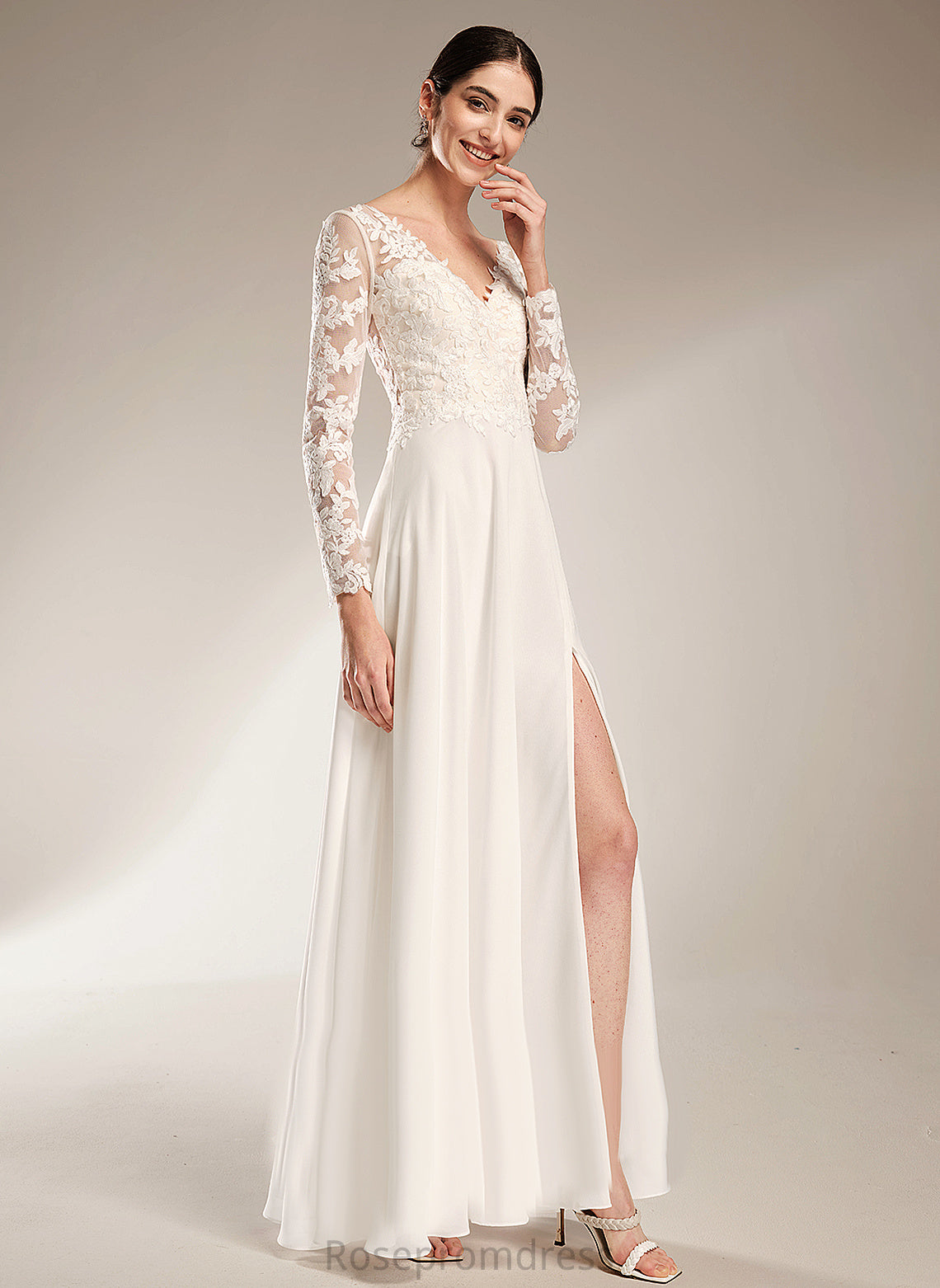 Lace Split With V-neck Bailee A-Line Chiffon Floor-Length Wedding Wedding Dresses Front Dress