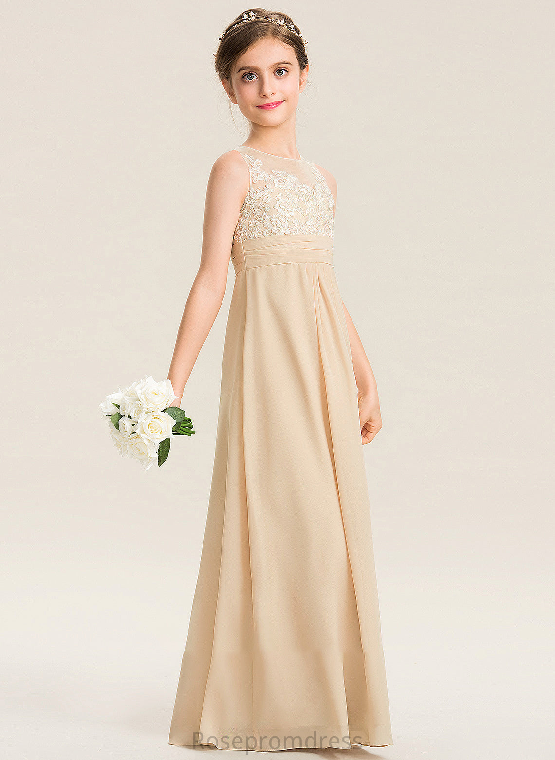 Chiffon Scoop Neck Alice Lace Floor-Length Junior Bridesmaid Dresses A-Line