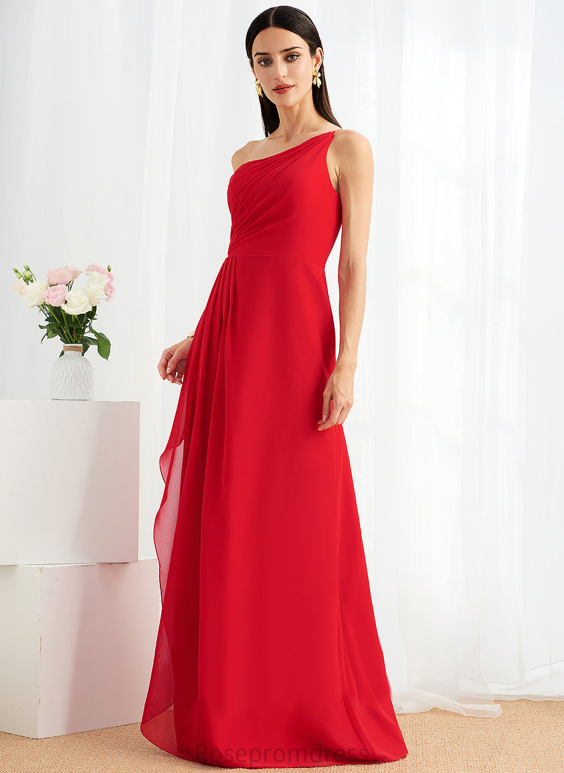 Straps&Sleeves A-line OneShoulder Fabric Silhouette Floor-Length Neckline Length Vanessa Natural Waist Floor Length Halter Bridesmaid Dresses