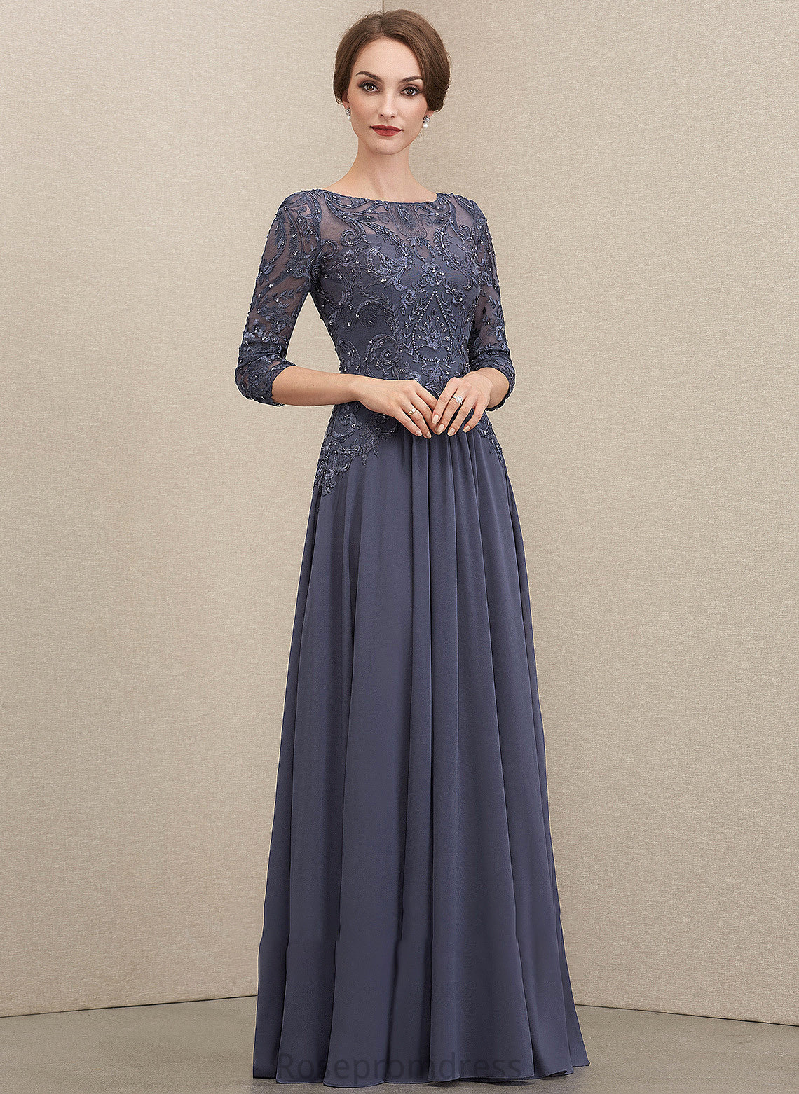 Scoop Bailey Neck Mother A-Line of Sequins Floor-Length Mother of the Bride Dresses With Bride Chiffon the Beading Dress Lace