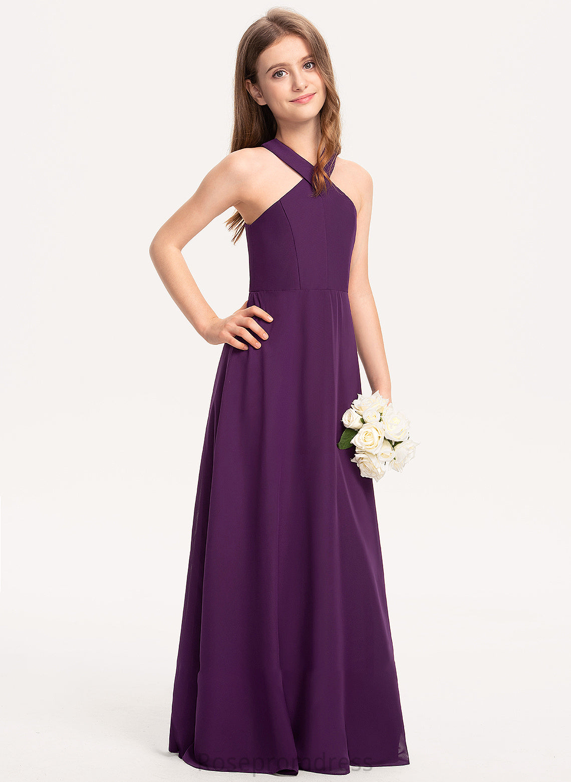 Junior Bridesmaid Dresses V-neck A-Line Floor-Length Yaritza Chiffon