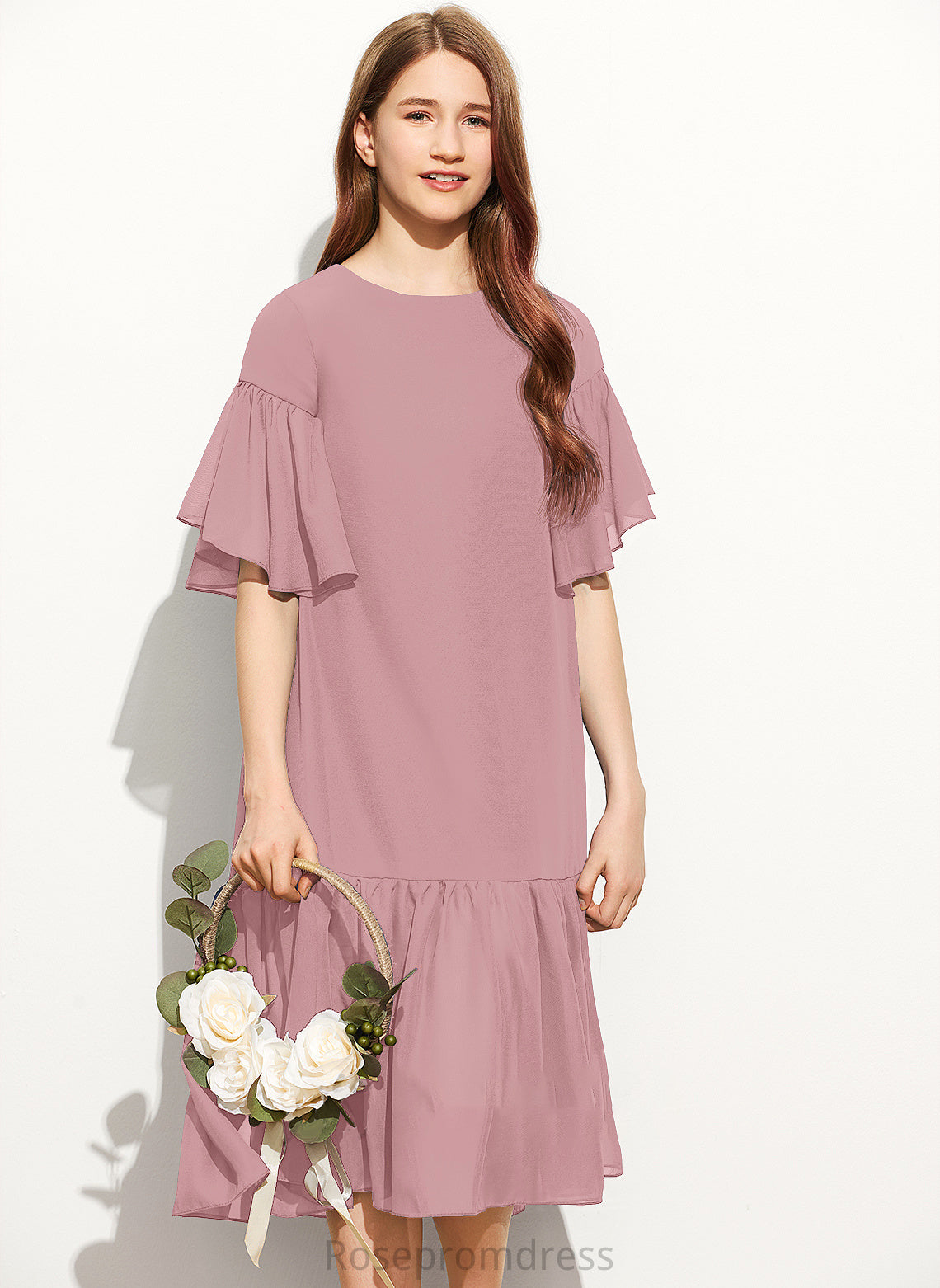 With Cascading Junior Bridesmaid Dresses A-Line Ruffles Scoop Mariah Neck Knee-Length Chiffon