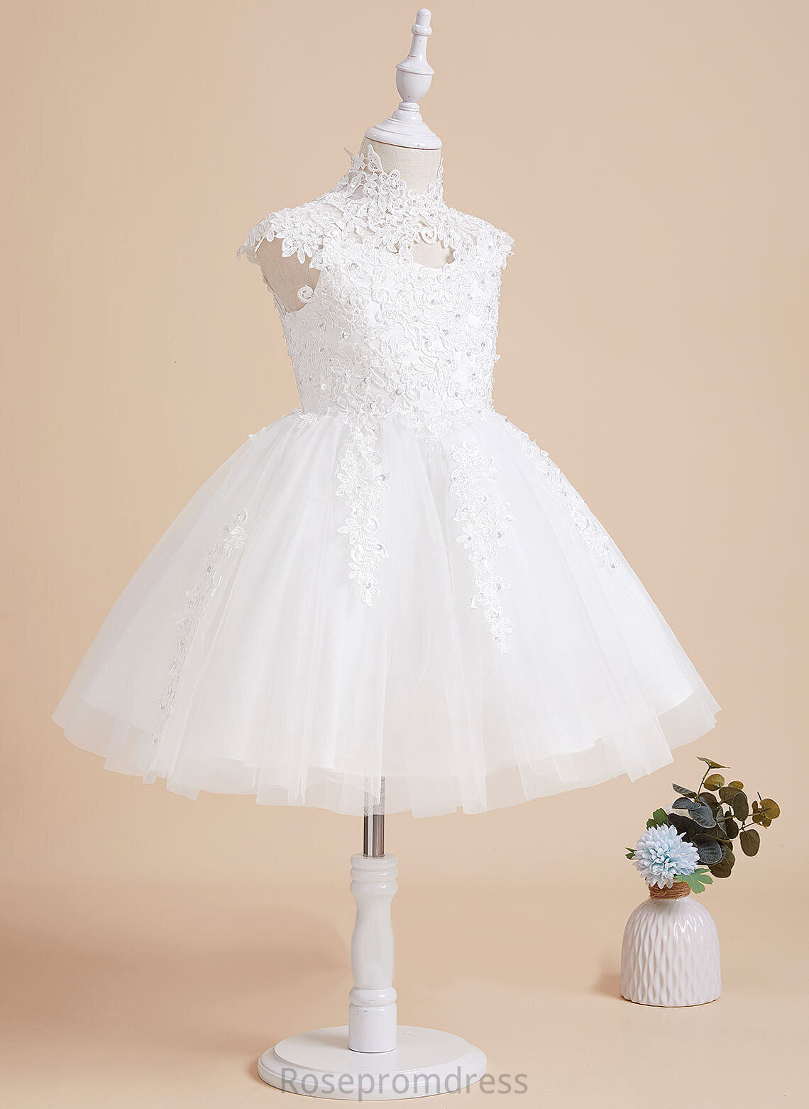 Girl High Dress A-Line Flower With Beading/Sequins/Back Hole Neck - Flower Girl Dresses Liz Tulle/Lace Sleeveless Knee-length