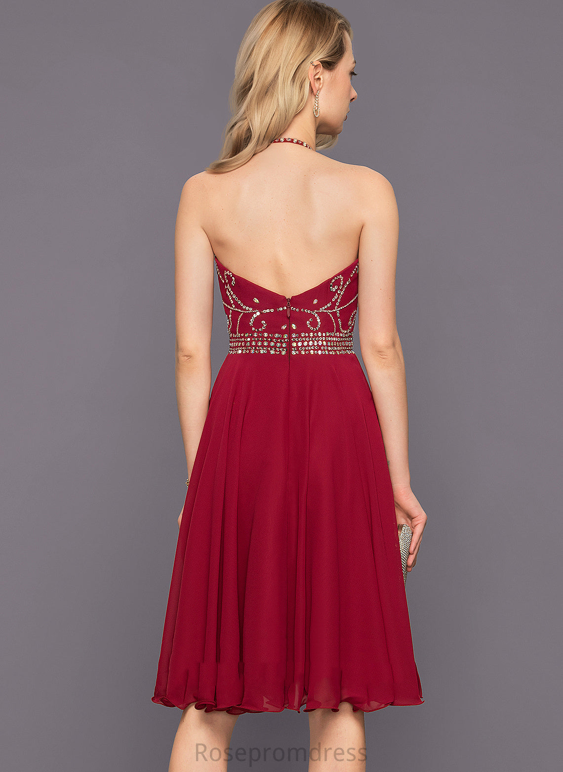 Cocktail Chiffon A-Line With Dress Beading Halter Sequins Cocktail Dresses Emily Knee-Length